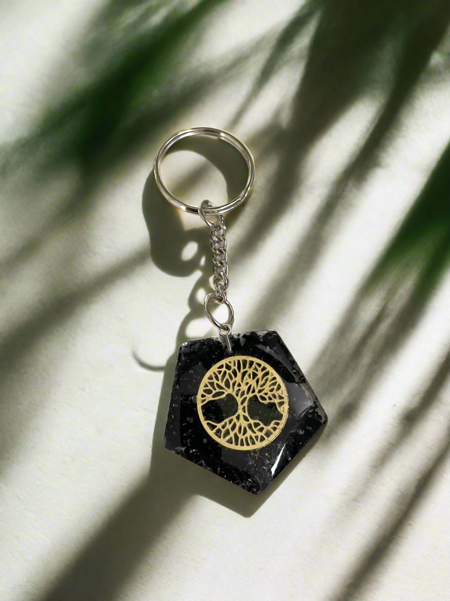 Black Tourmaline Tree of Life Keyring