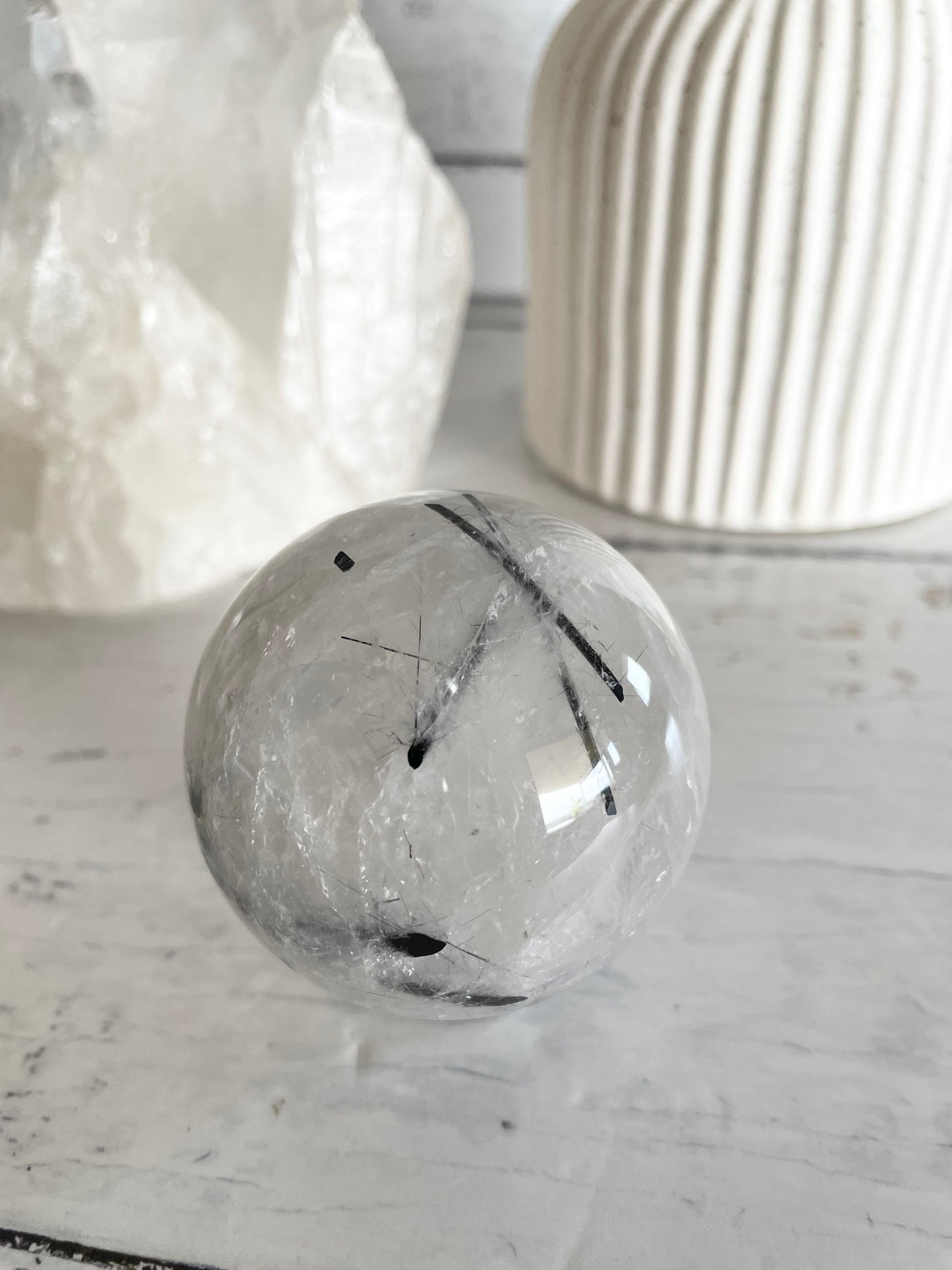 Tourmaline In Quartz Sphere Includes Holder
