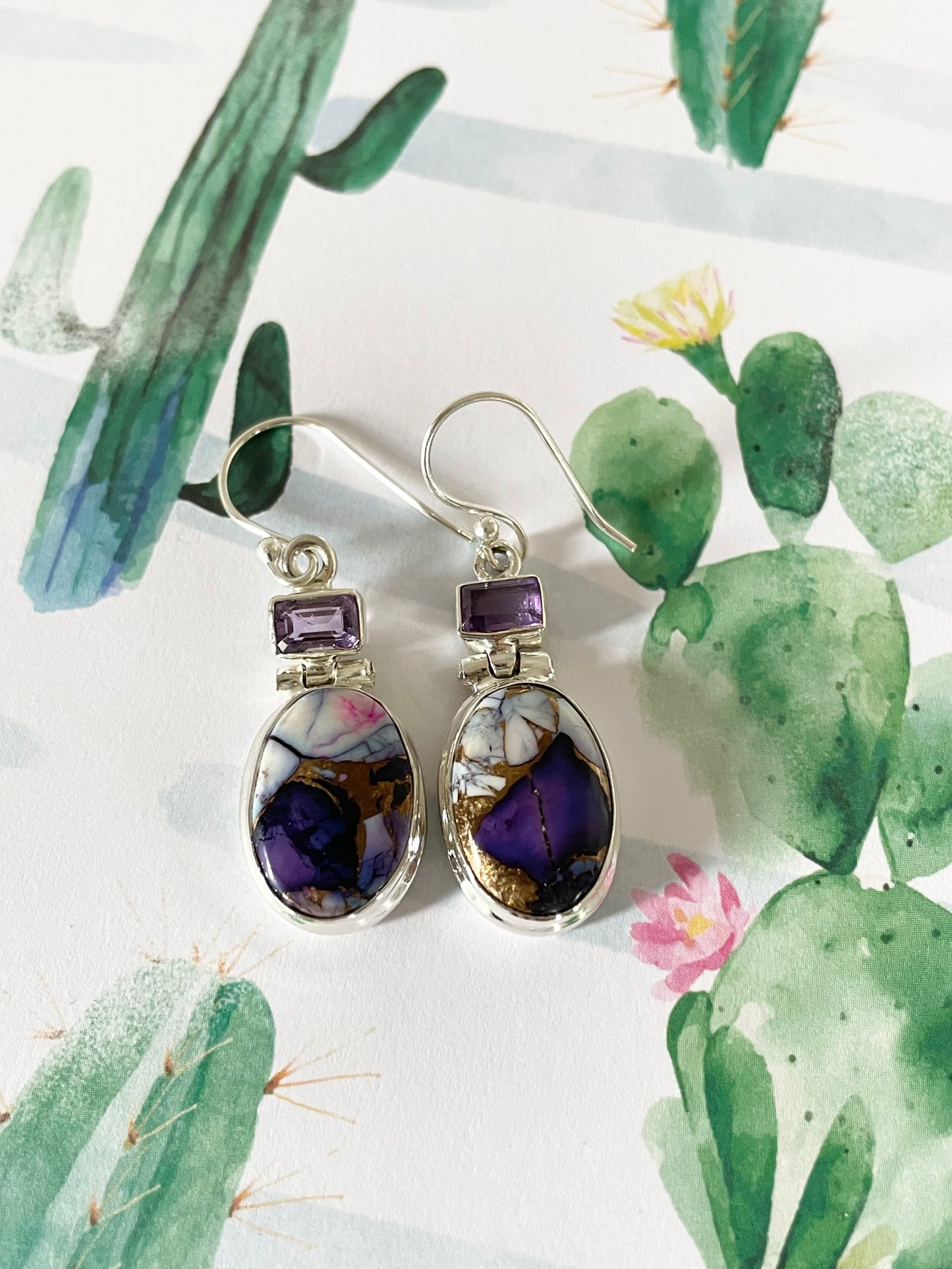Violet Dahlia Turquoise & Amethyst Dangles