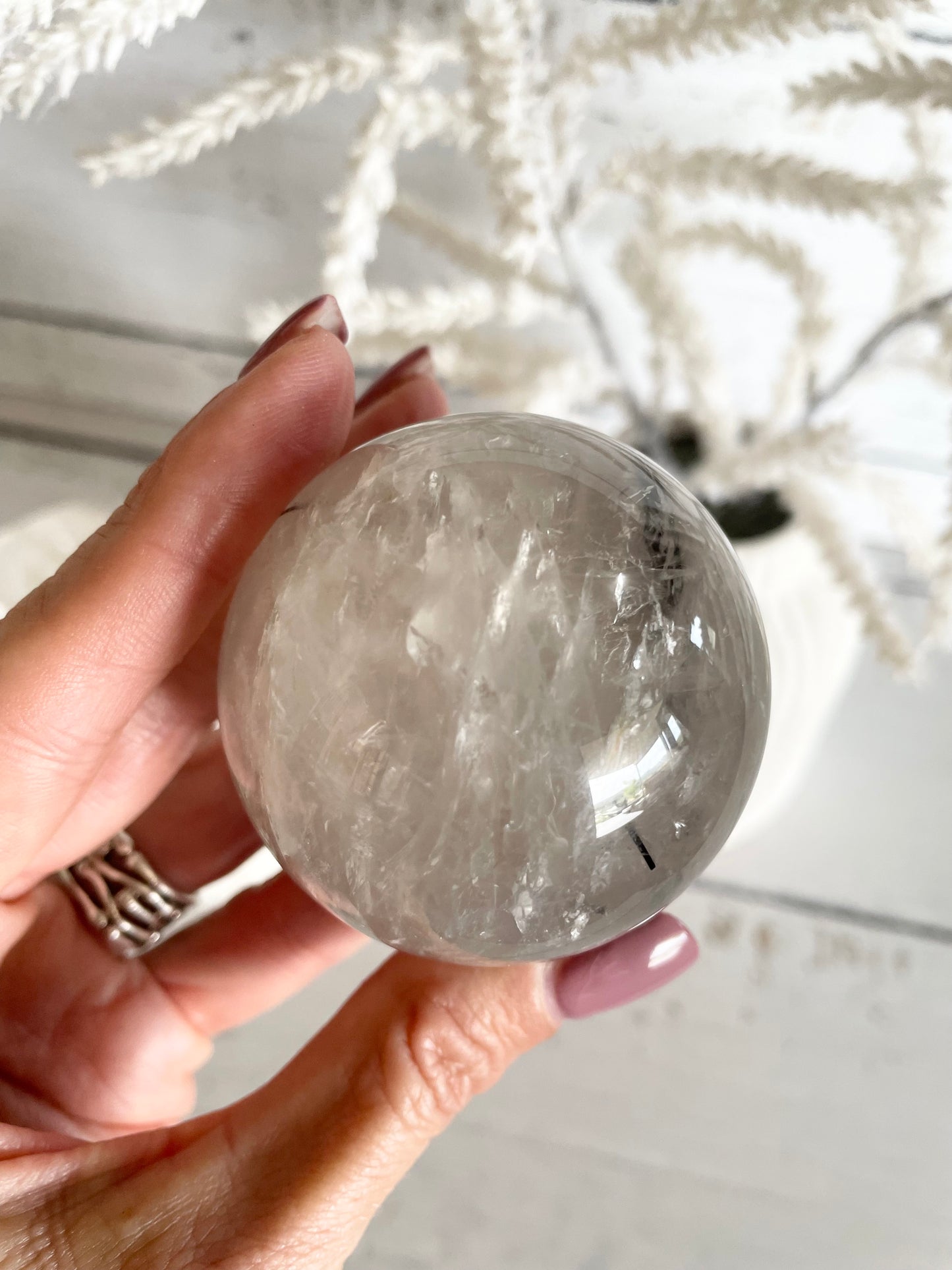 Tourmaline In Quartz Sphere Includes Holder