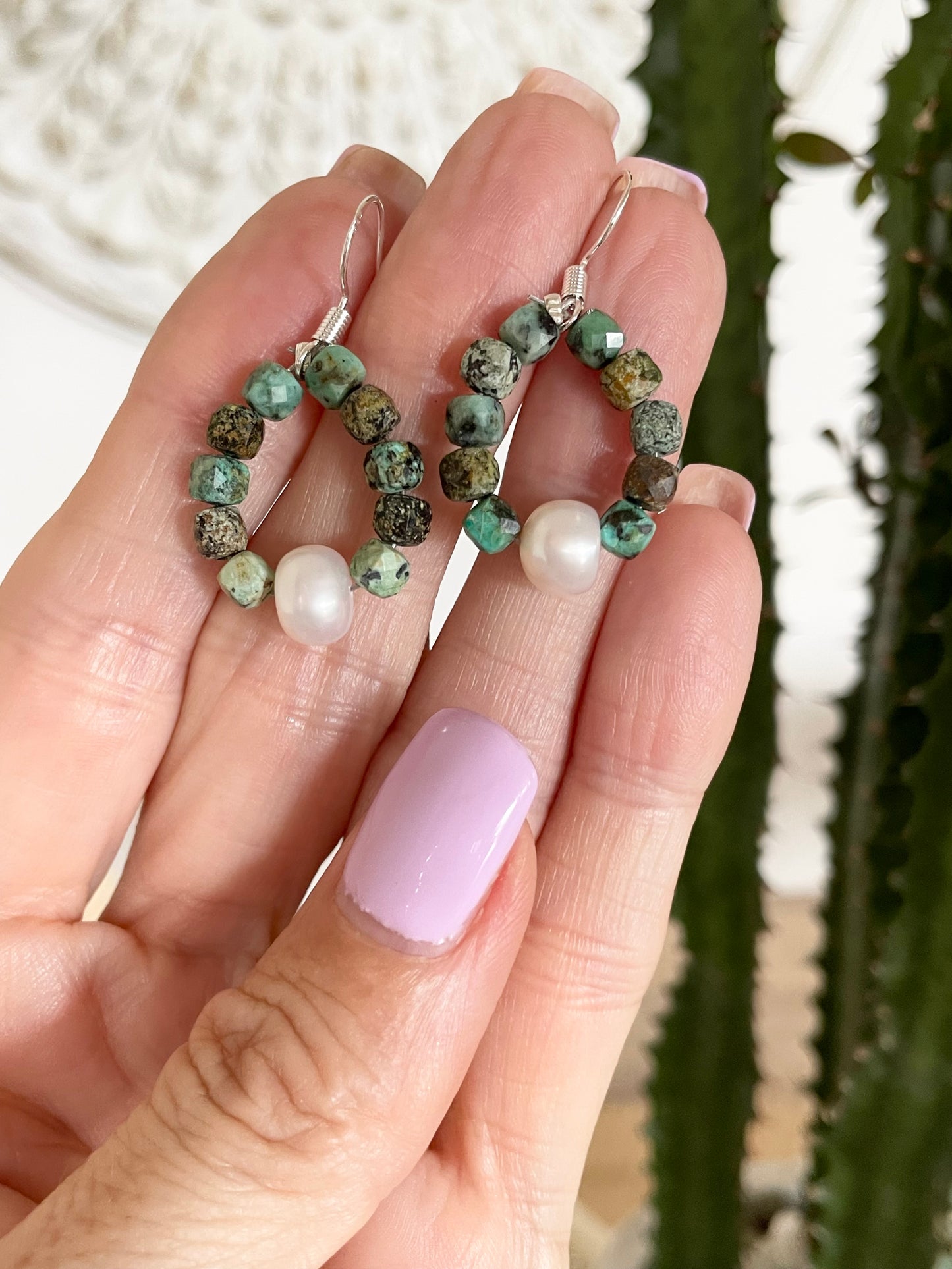 Tibetan Turquoise/Pearl Dangles - Handmade by Wayne
