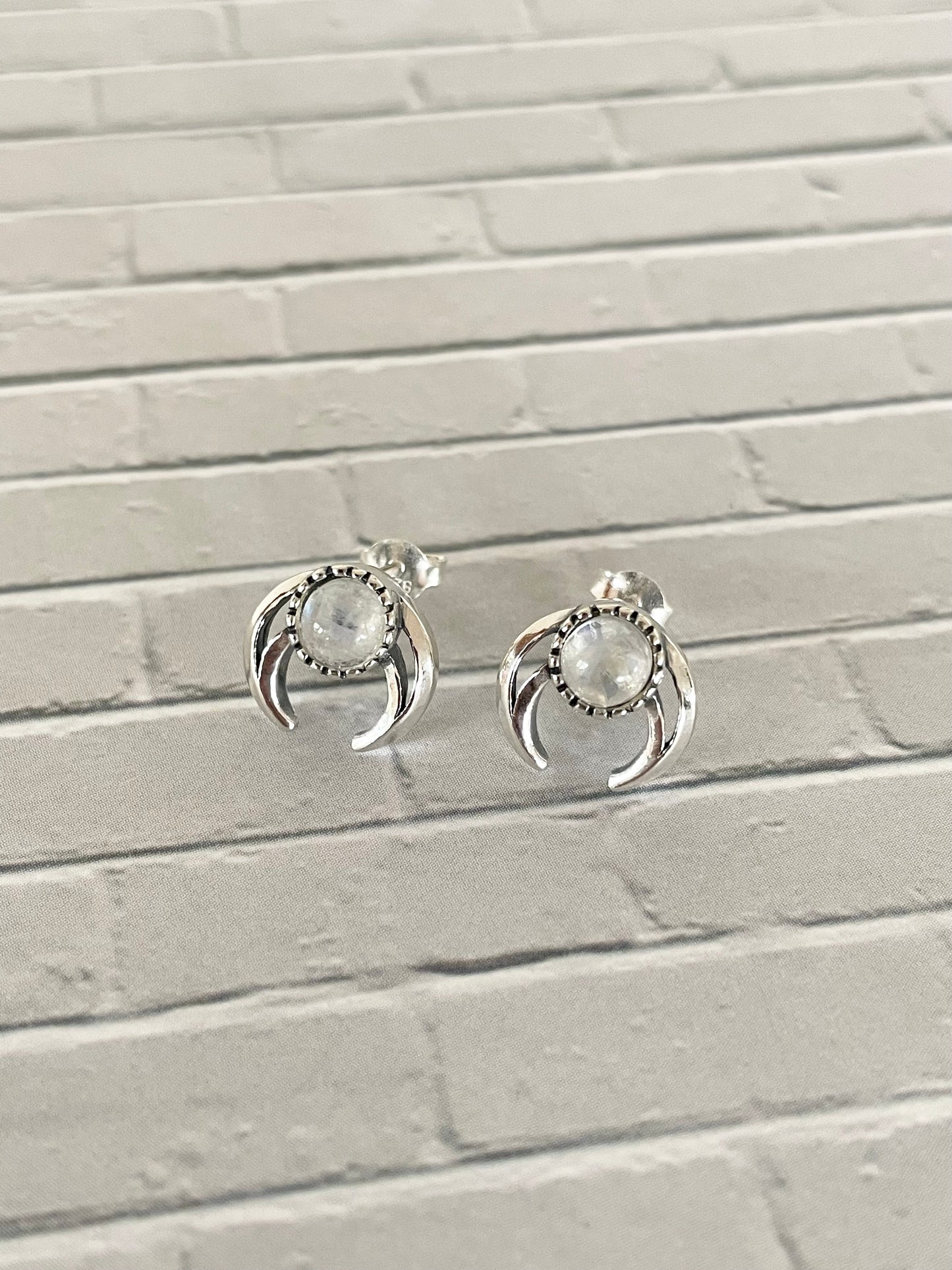 Rainbow Moonstone Horn/Moon Studs