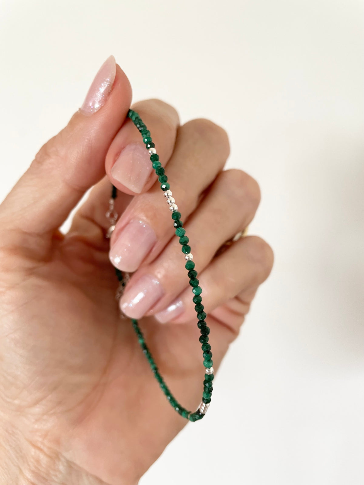 Sterling silver Faceted Malachite Anklet