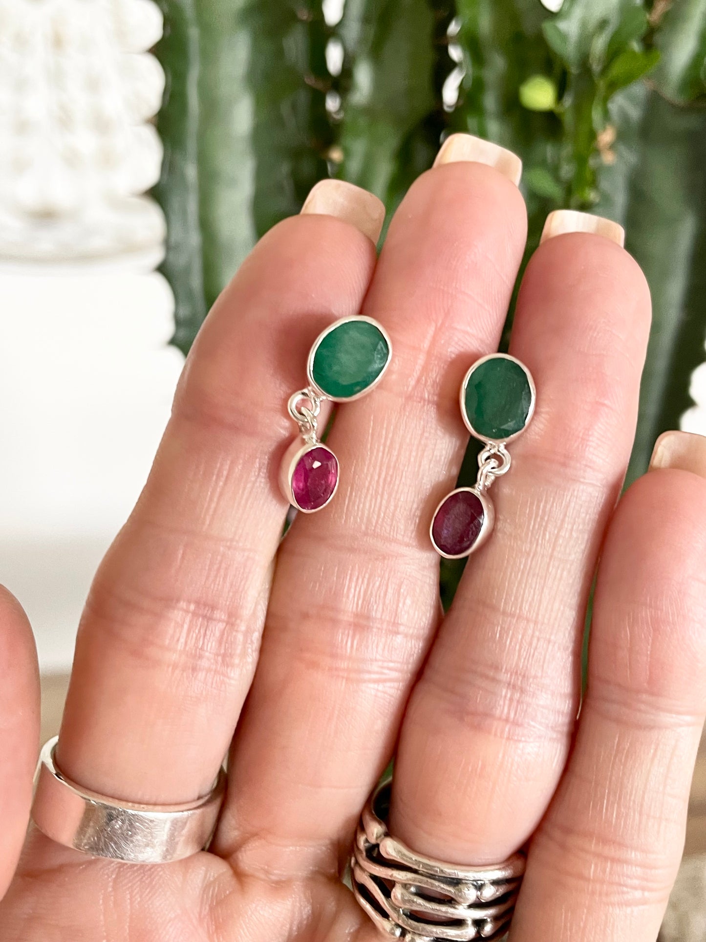 Emerald & Ruby Studs