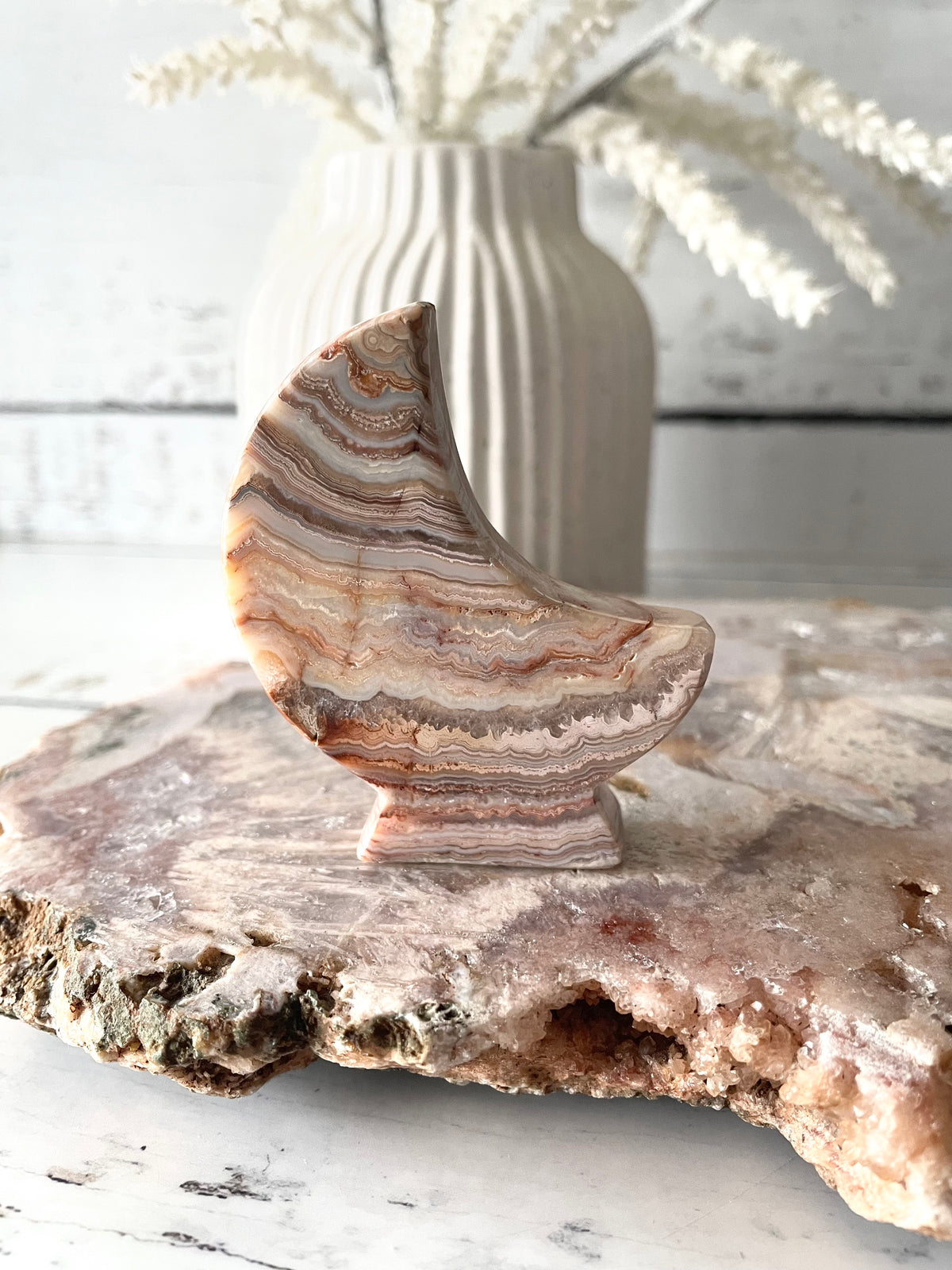 Mexican Pink Crazy Lace Agate Moon