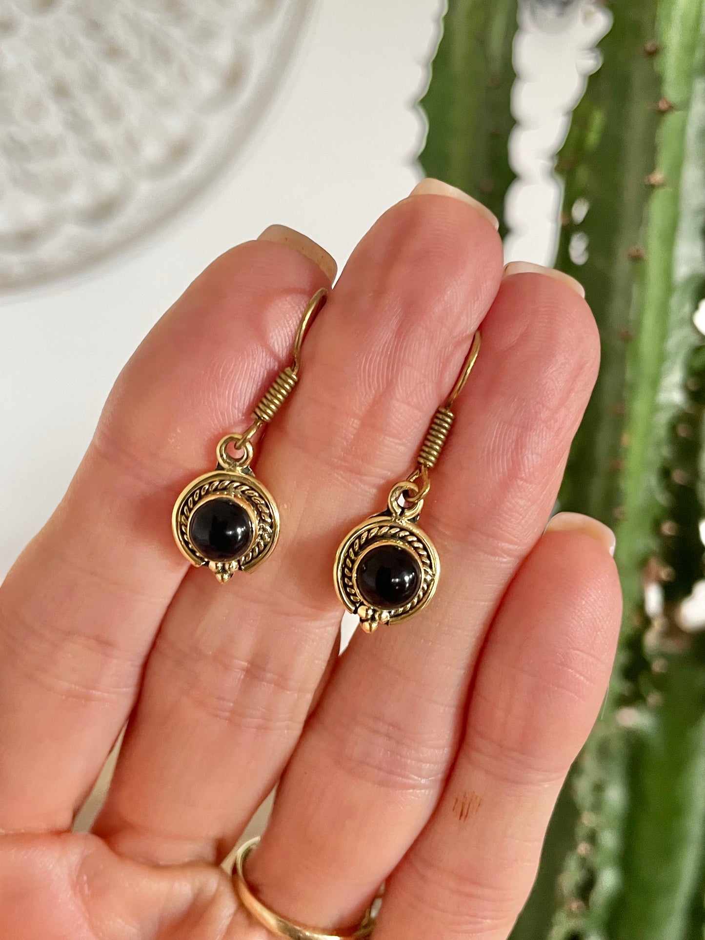 Black Onyx Brass Dangles