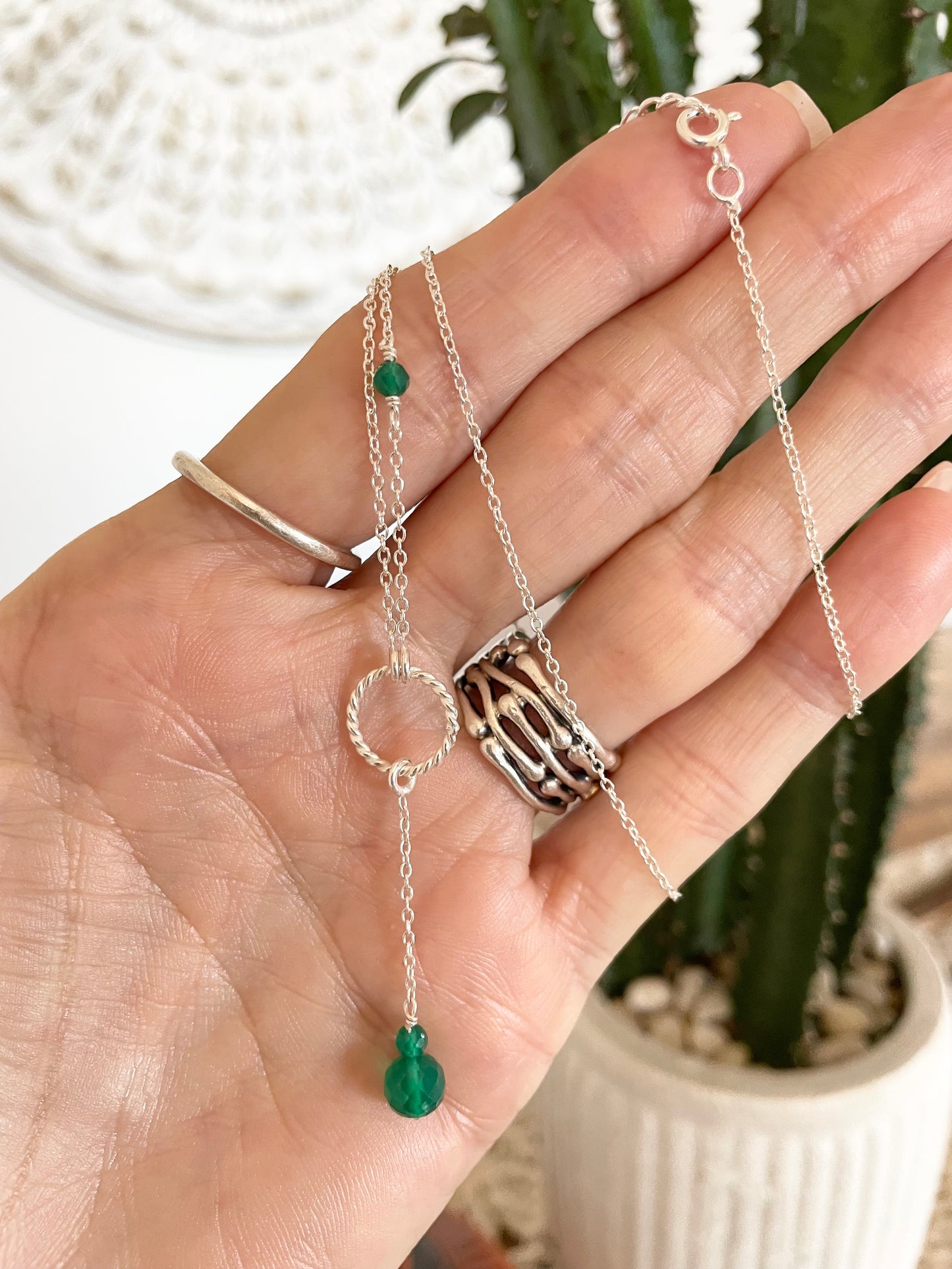 Green Chalcedony Lariat Necklace