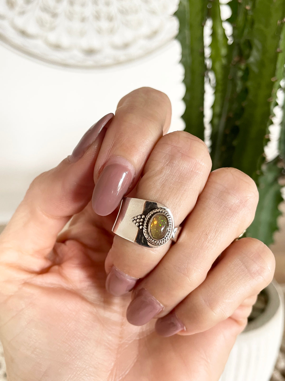 Ethiopian Opal Adjustable ring ~ sizes 6-10