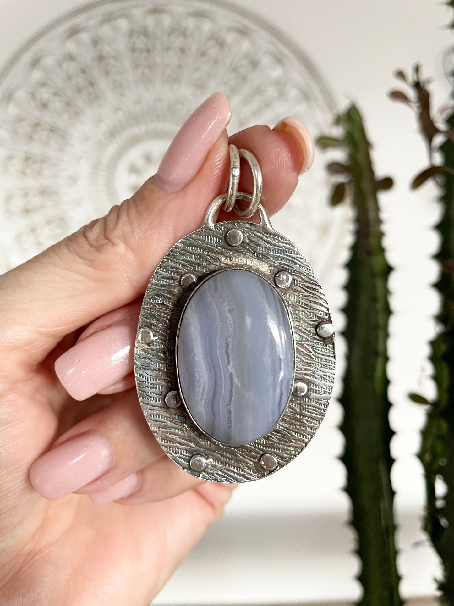 Blue Lace Agate Studded pendant