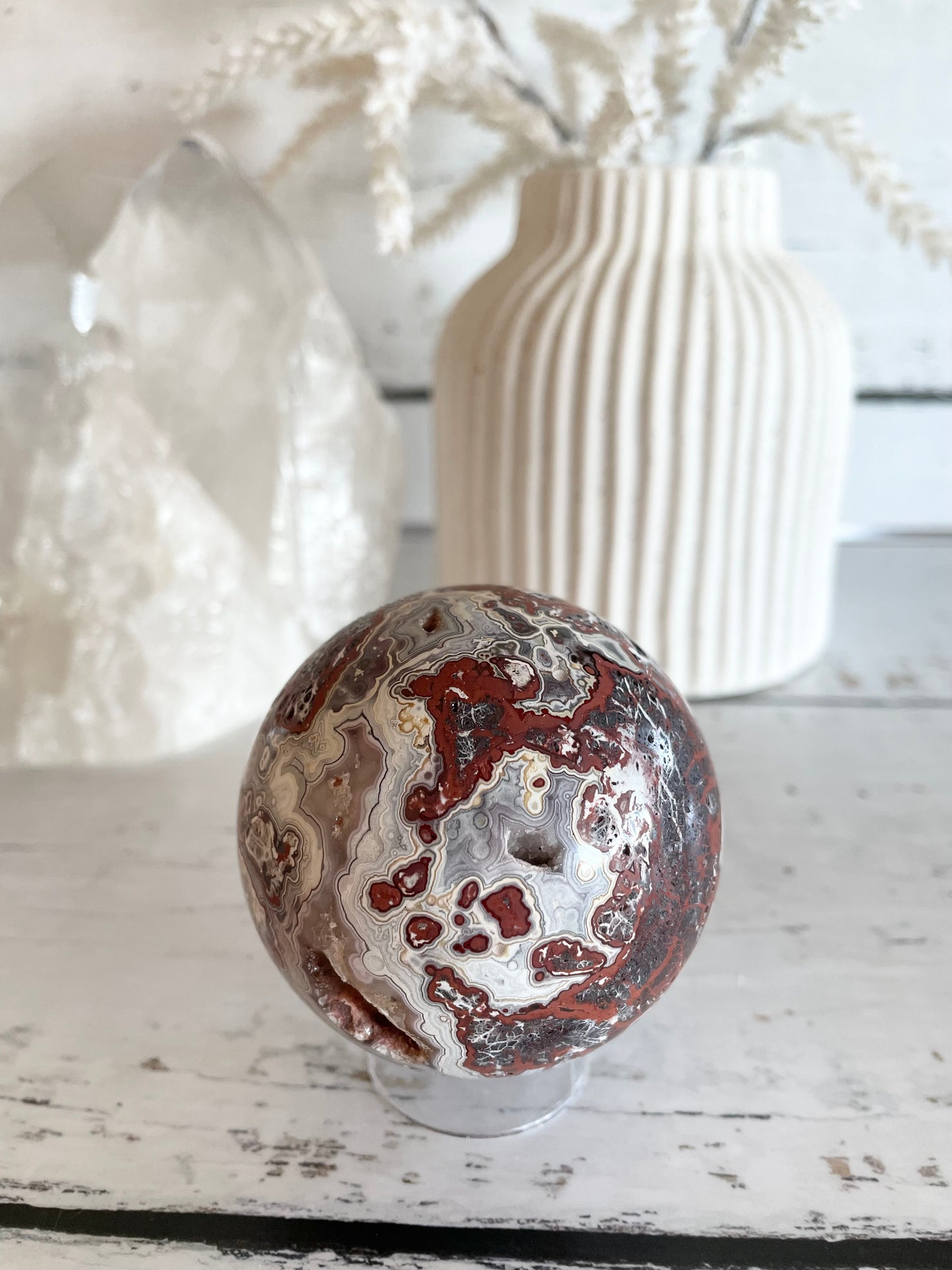 Mexican Crazy Lace Agate Sphere includes holder