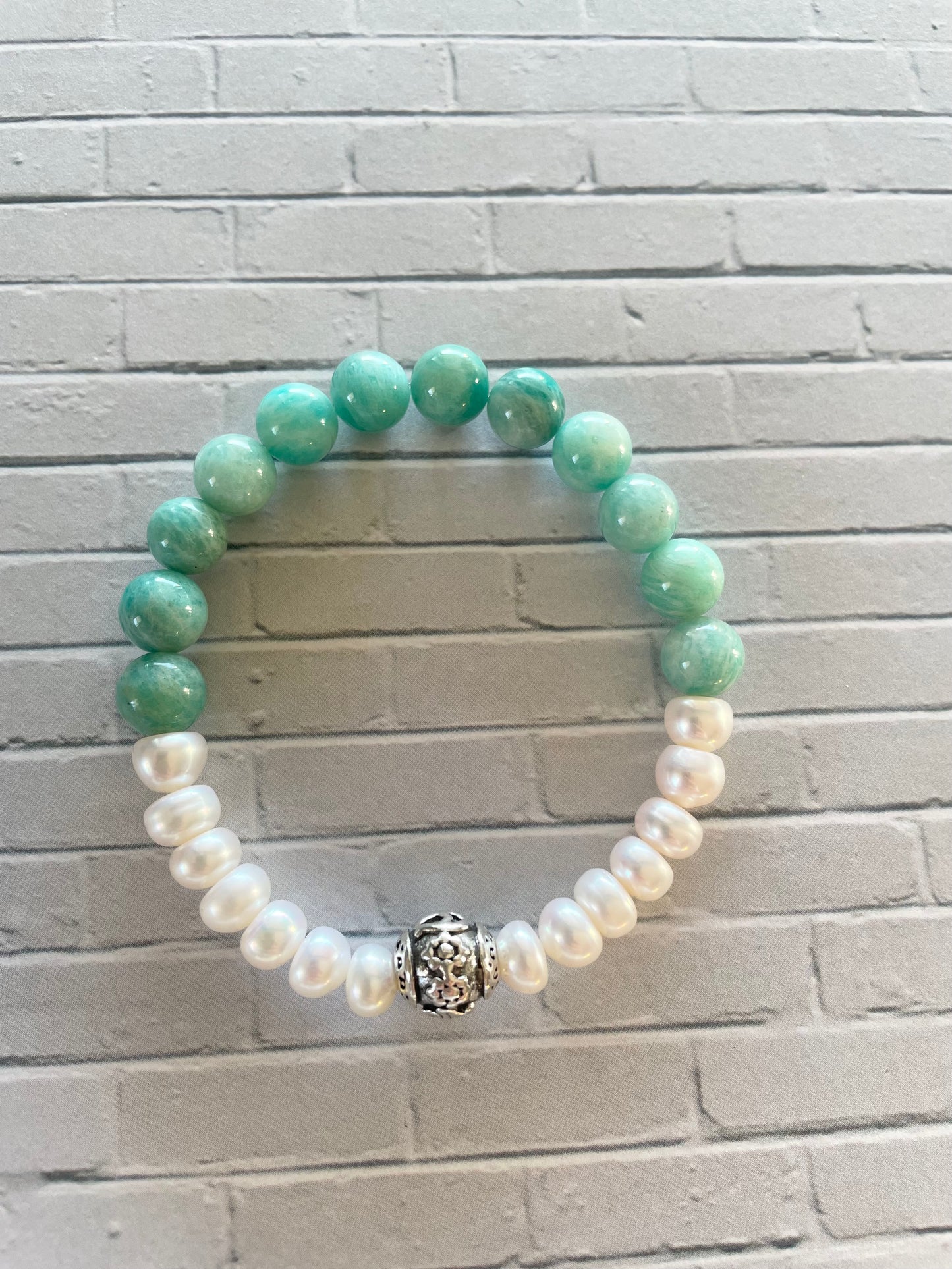 Pearl & Amazonite gemstone Bracelet