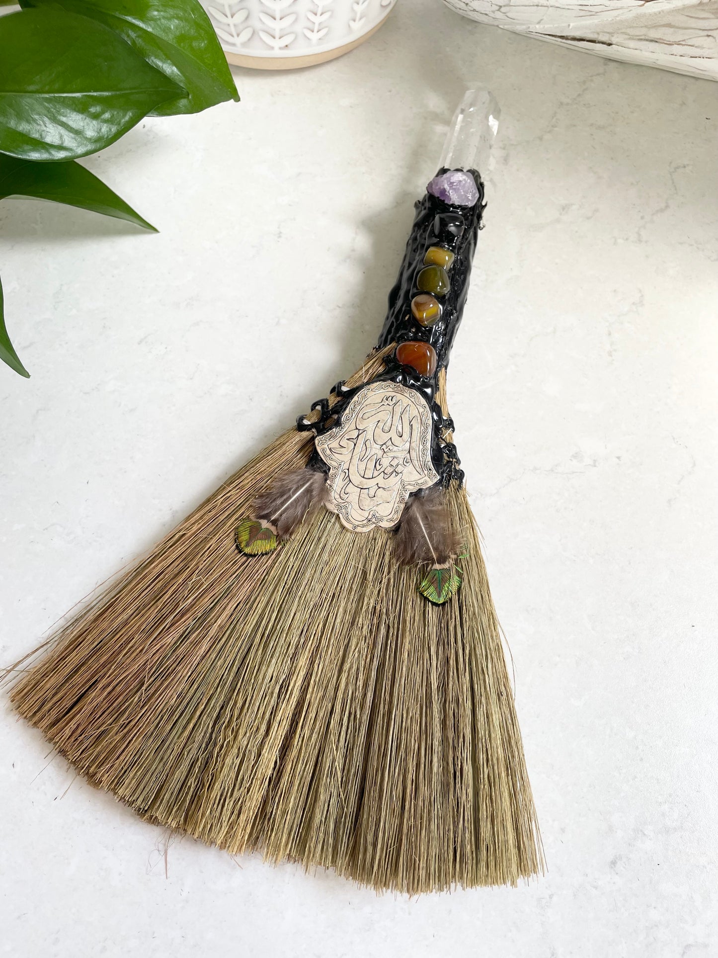 Crystal Feather Besom ~ Clear Quartz