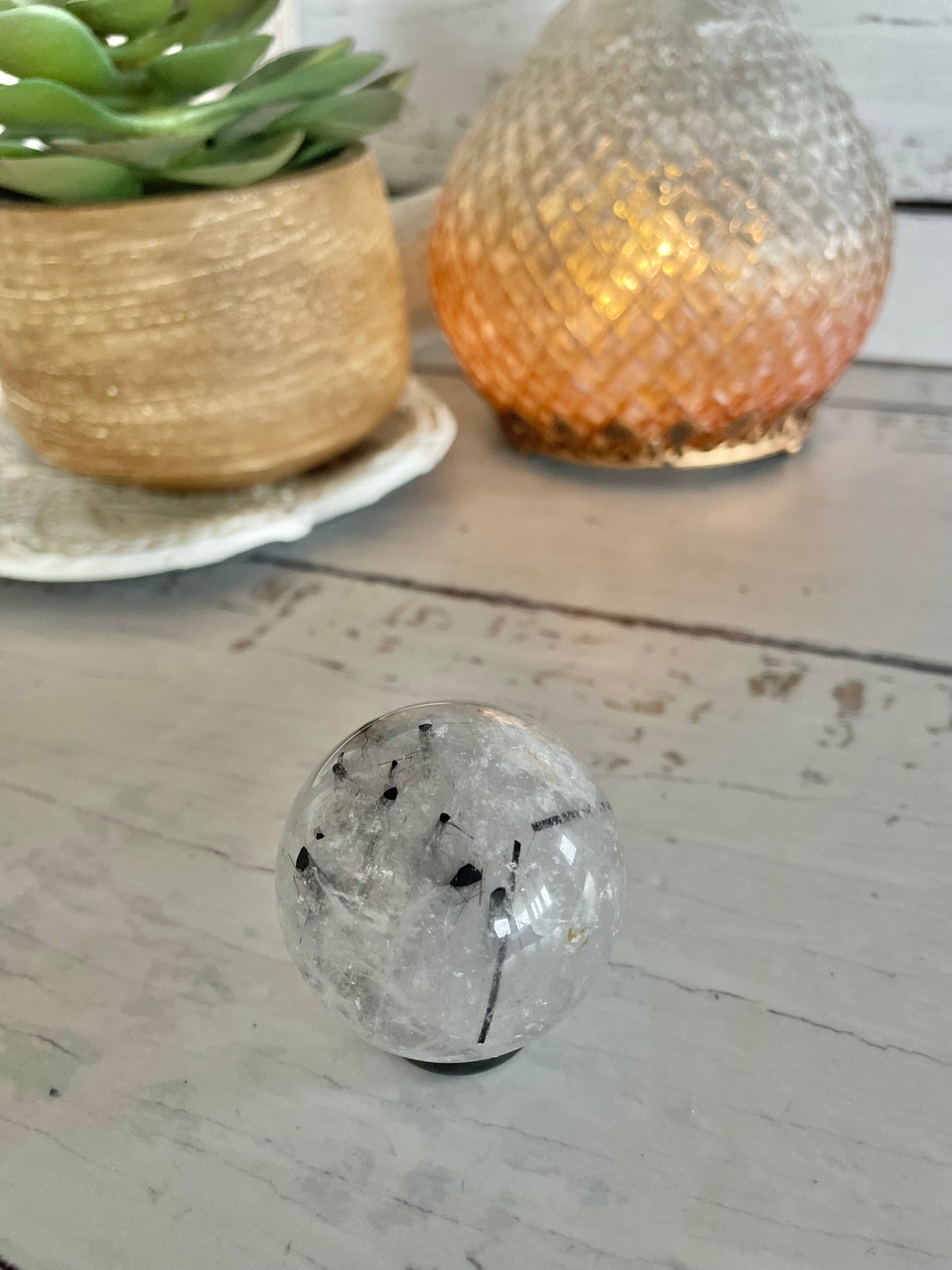 Tourmaline In Quartz Sphere Includes Holder