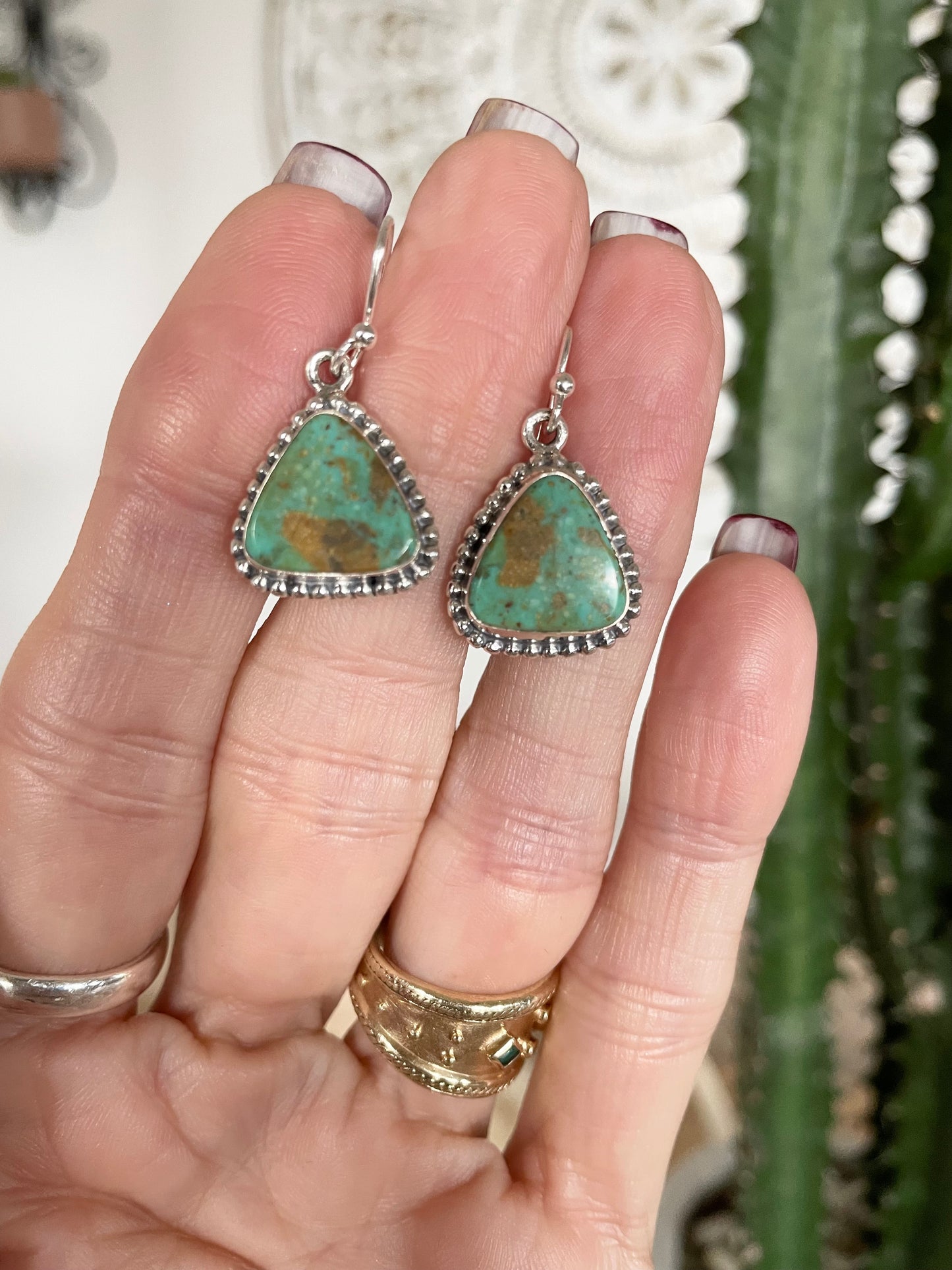 Green Mojave Turquoise Silver Dangles