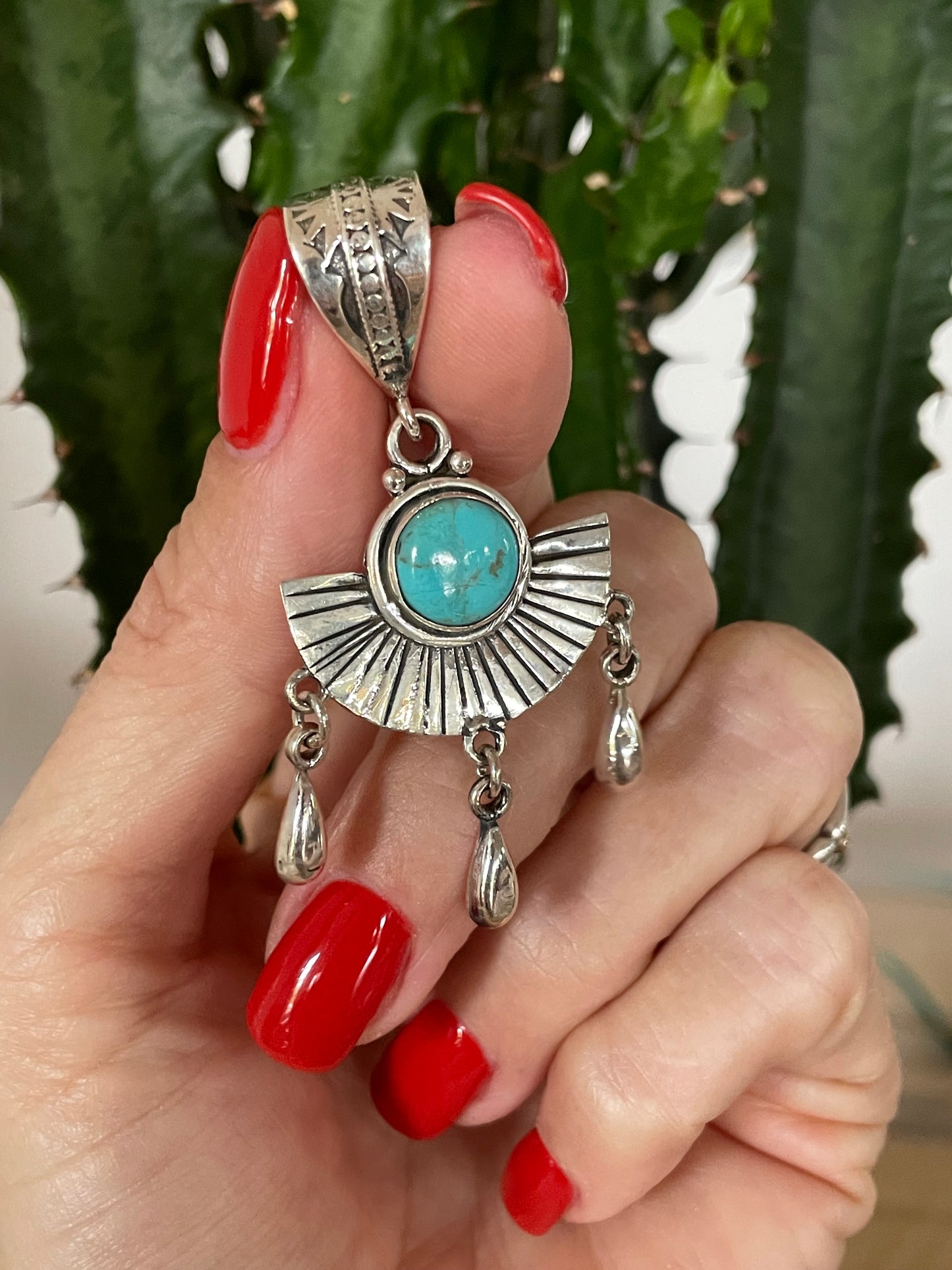 Green Arizona Turquoise ~ Shield Pendant