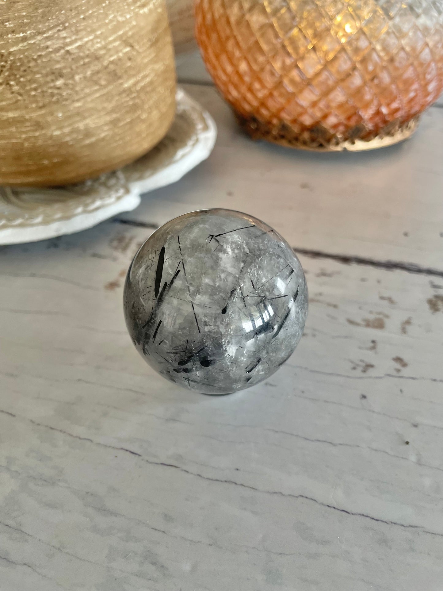 Tourmaline In Quartz Sphere Includes Holder