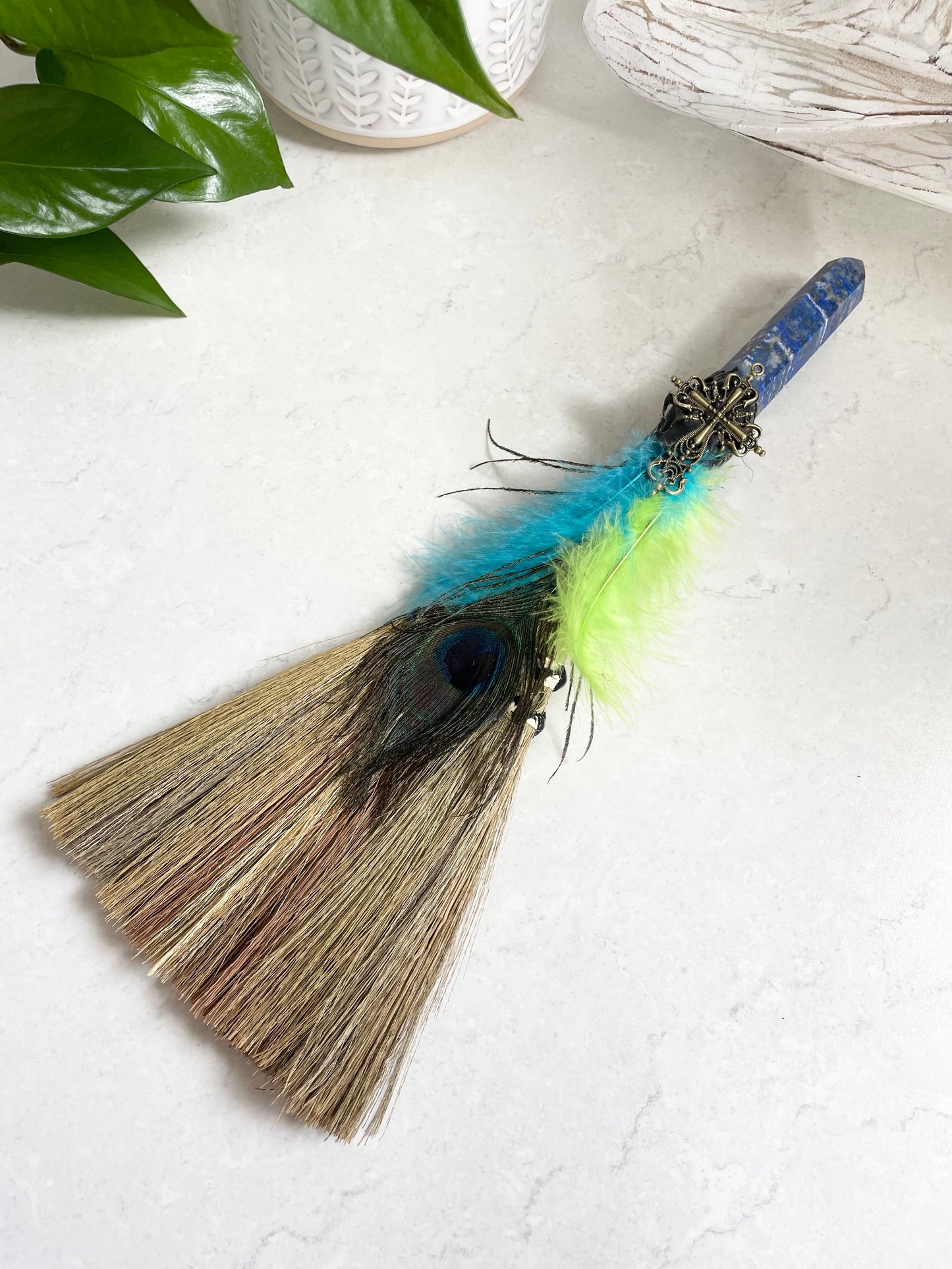 Crystal Feather Besom ~ Lapis Lazuli