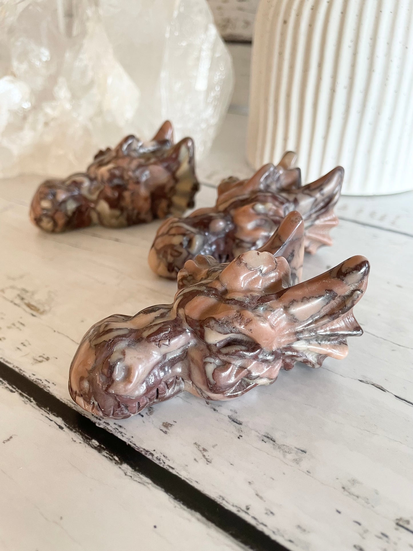Chocolate Calcite Dragon Skull