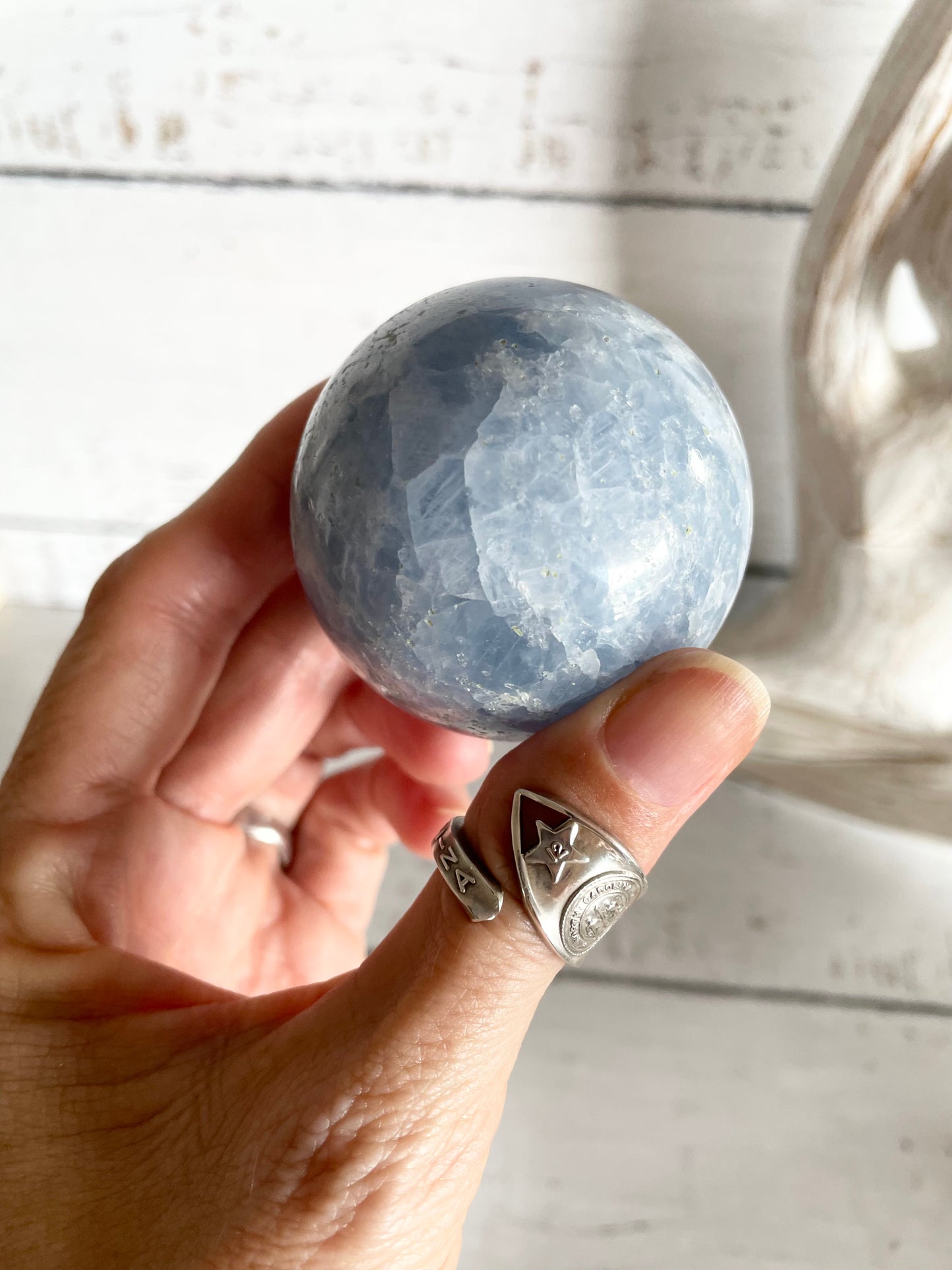 Blue Calcite Sphere Includes Holder