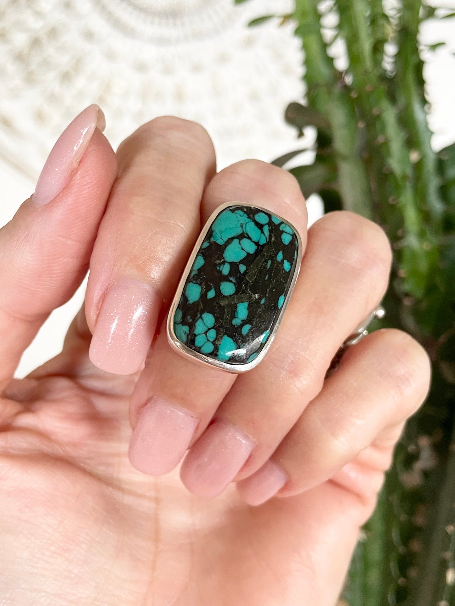 Tibetan Turquoise Silver Ring ~ size 7