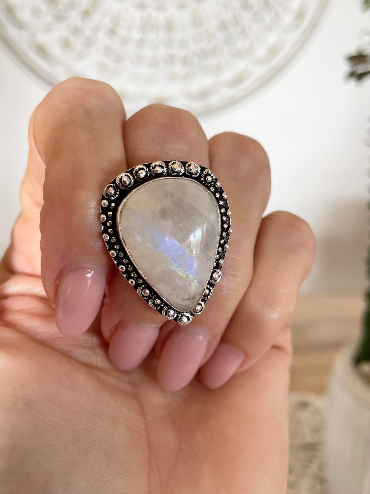 Rainbow Moonstone Ring - Size 7
