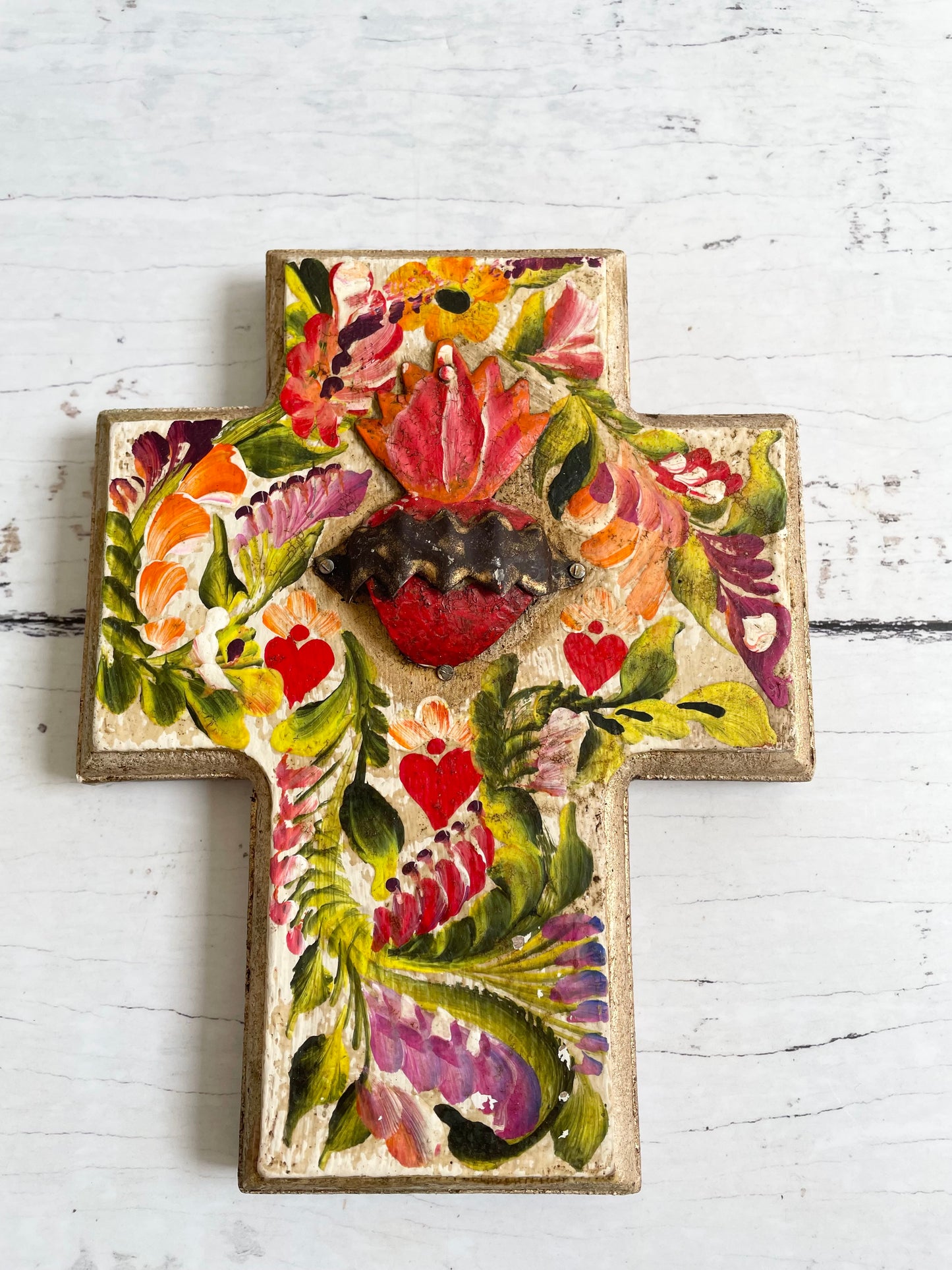 Mexican Wooden Floral Cross