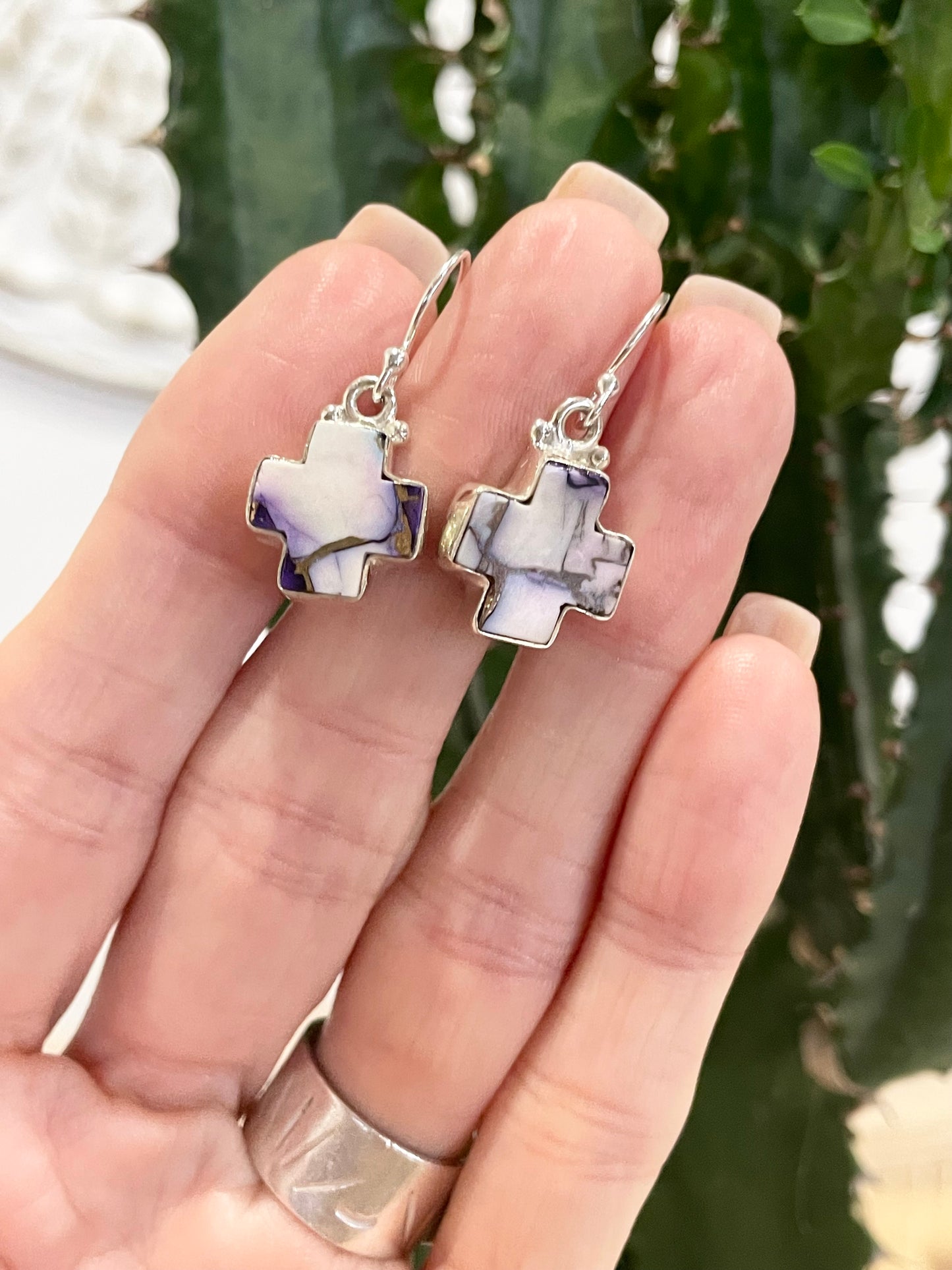 Violet Dahlia Turquoise Cross Dangles