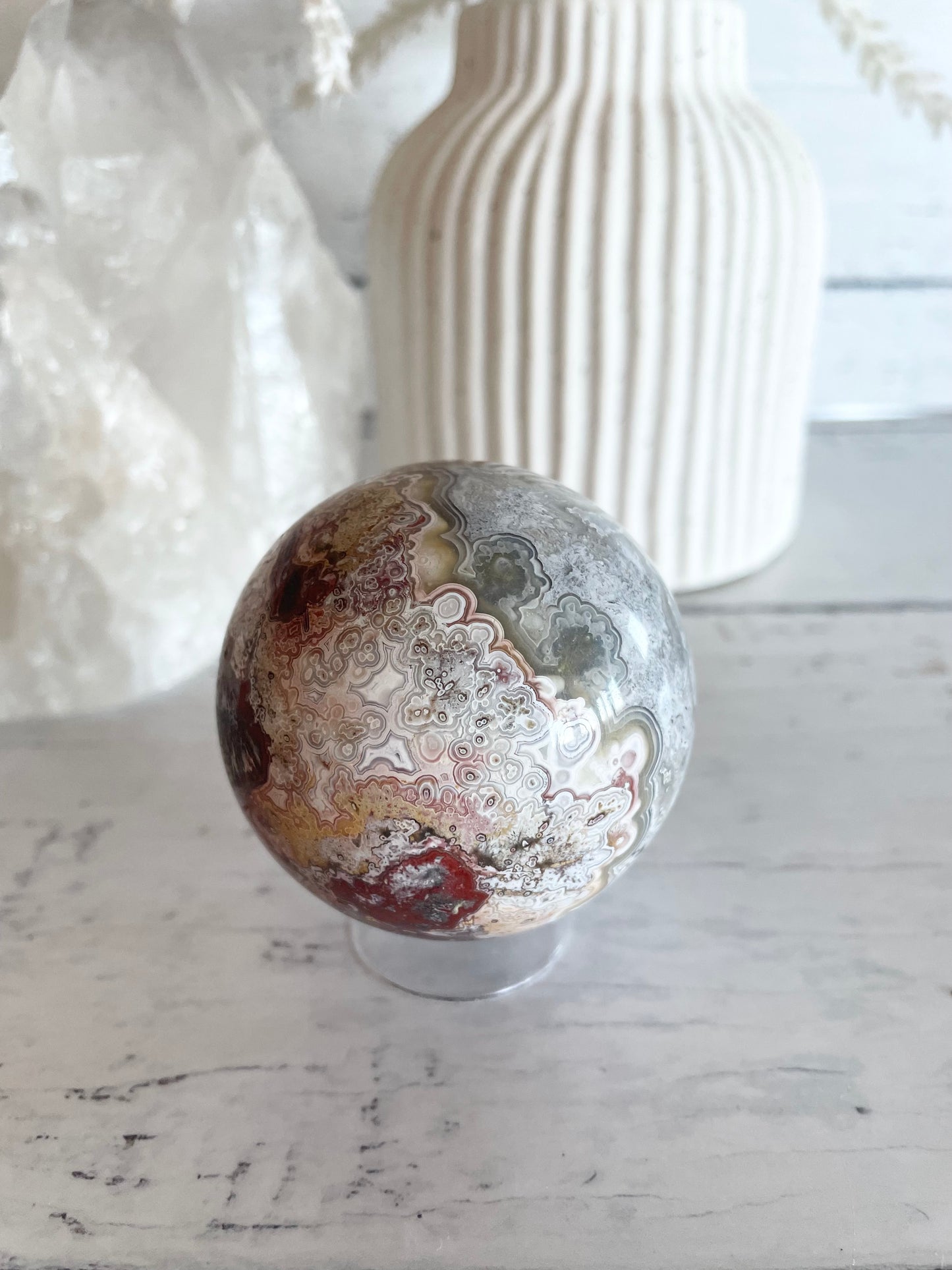 Mexican Crazy Lace Agate Sphere includes holder