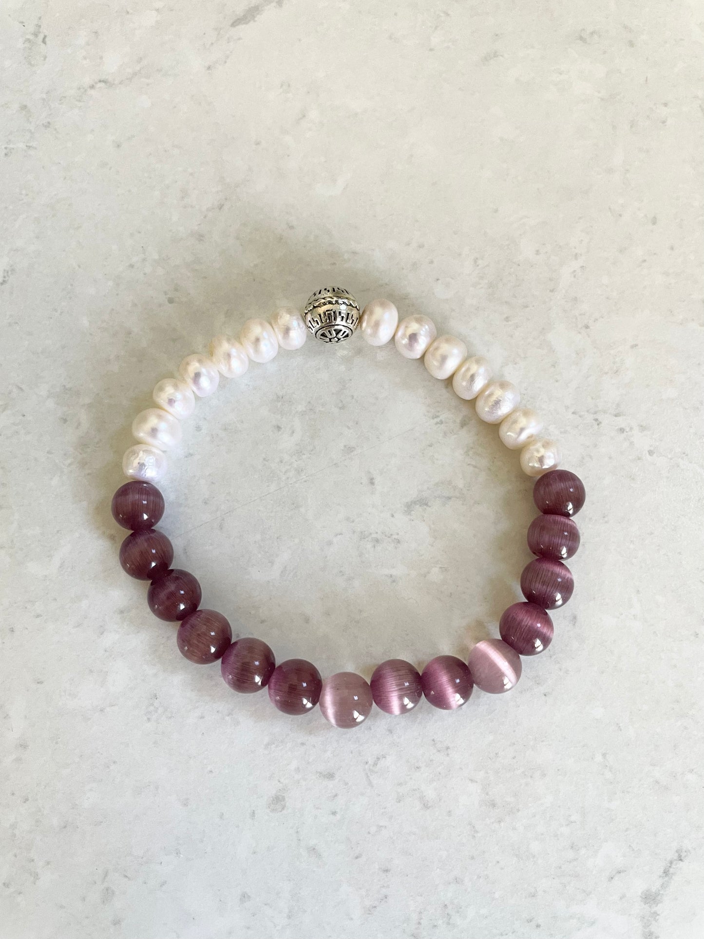 Purple Cats Eye/Pearl Bracelet