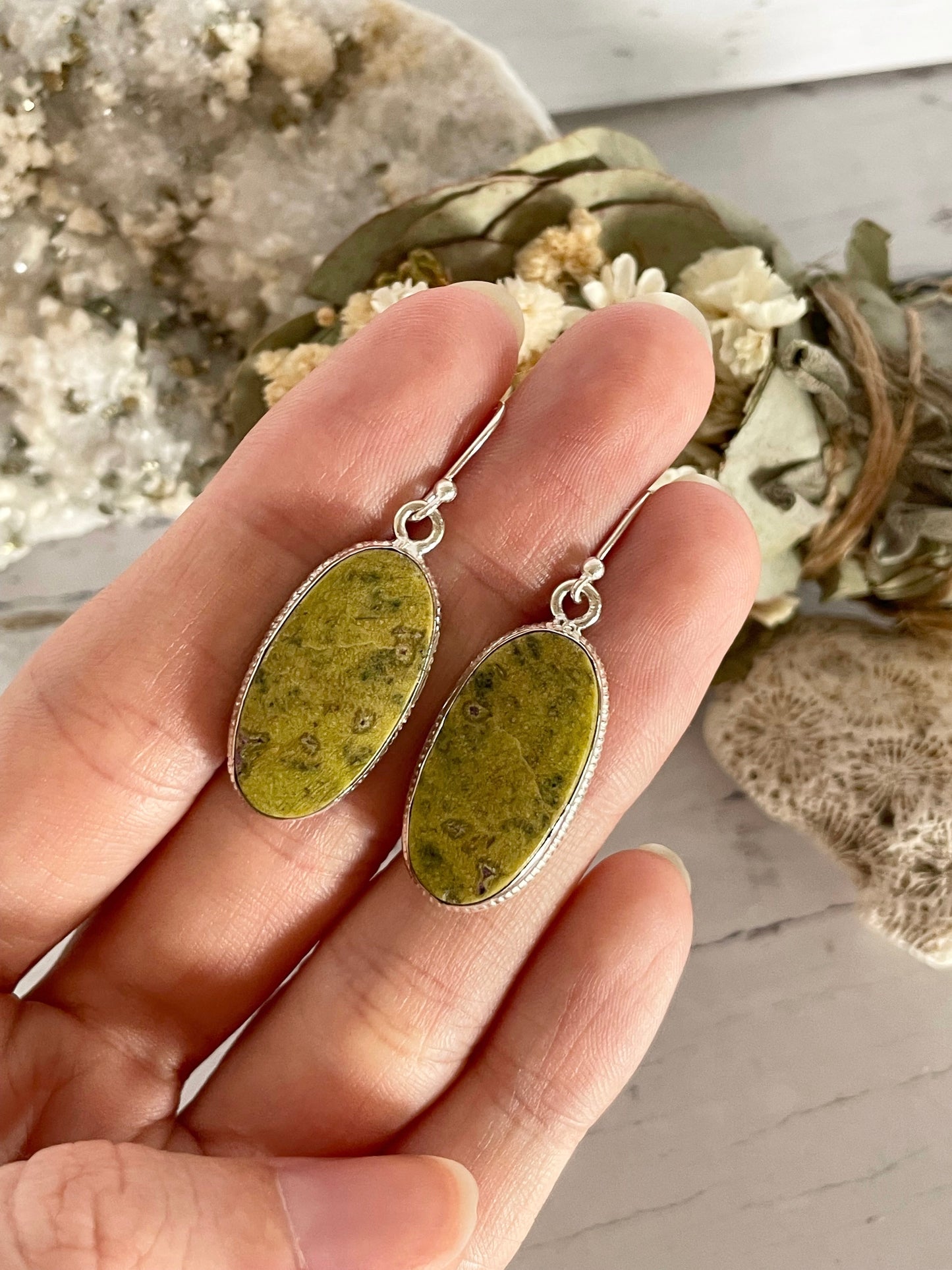 Lizardite /Yellow Serpentine Dangles