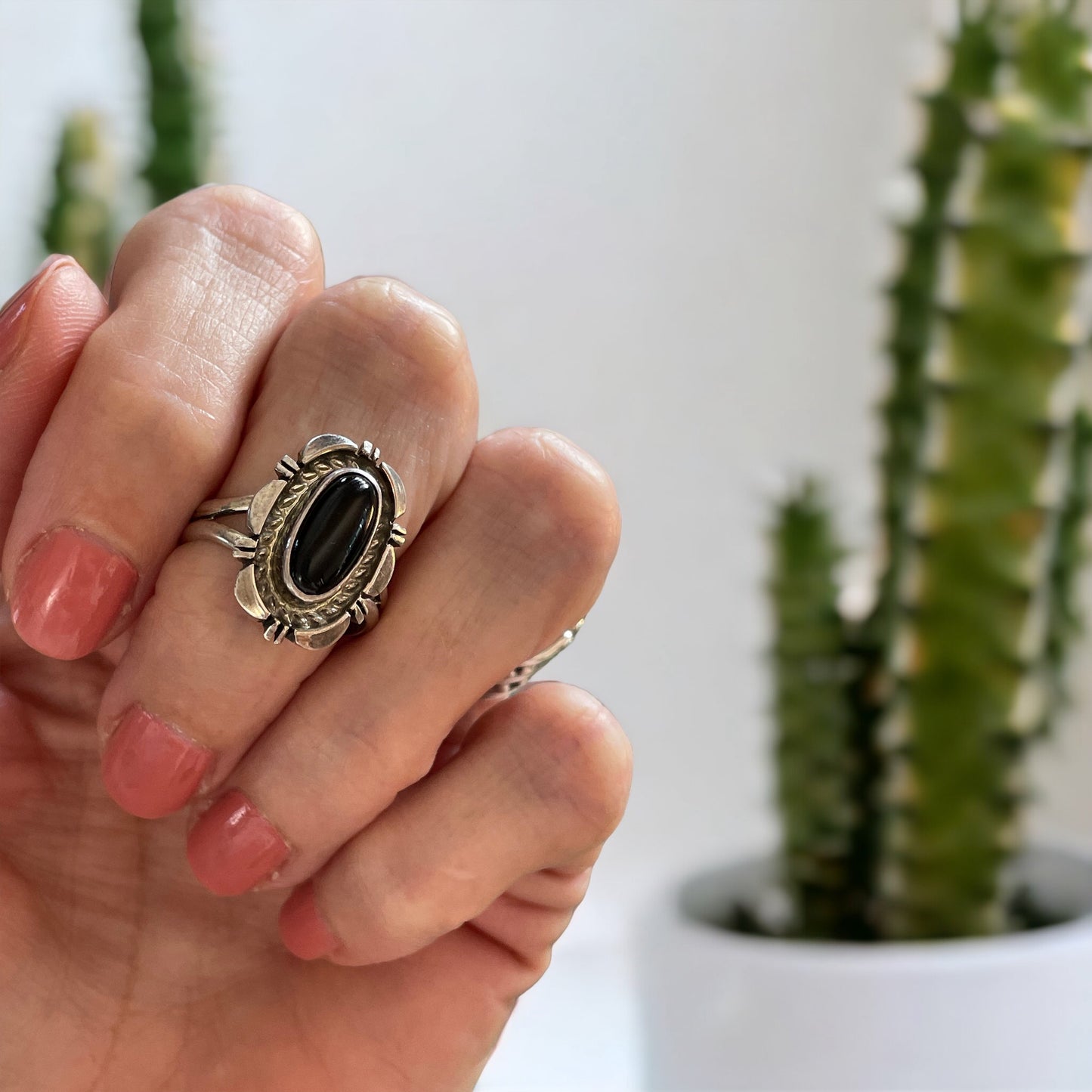 Navajo Ring ~ Black Onyx size 7.5