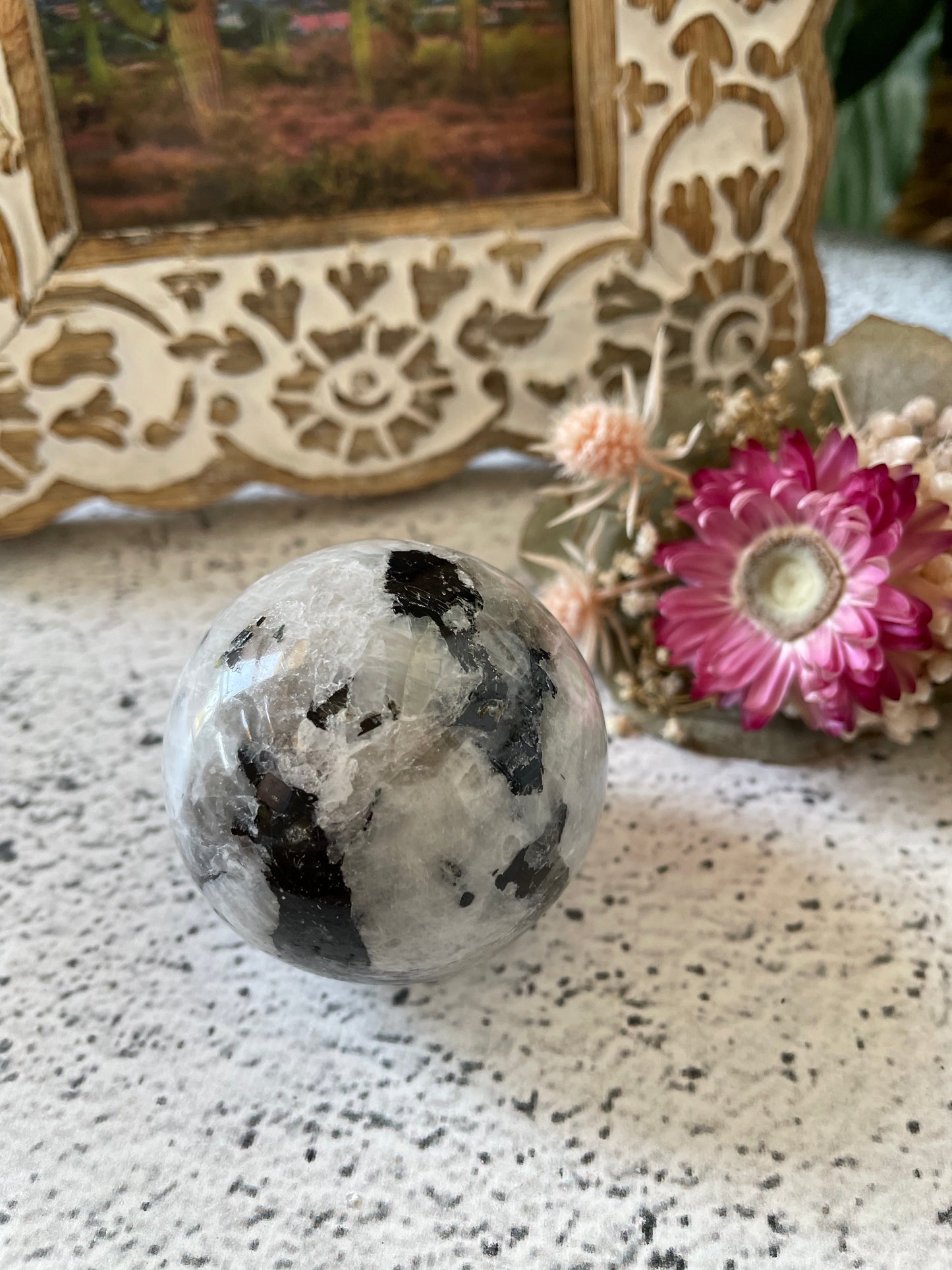 Rainbow Moonstone Sphere Includes Holder