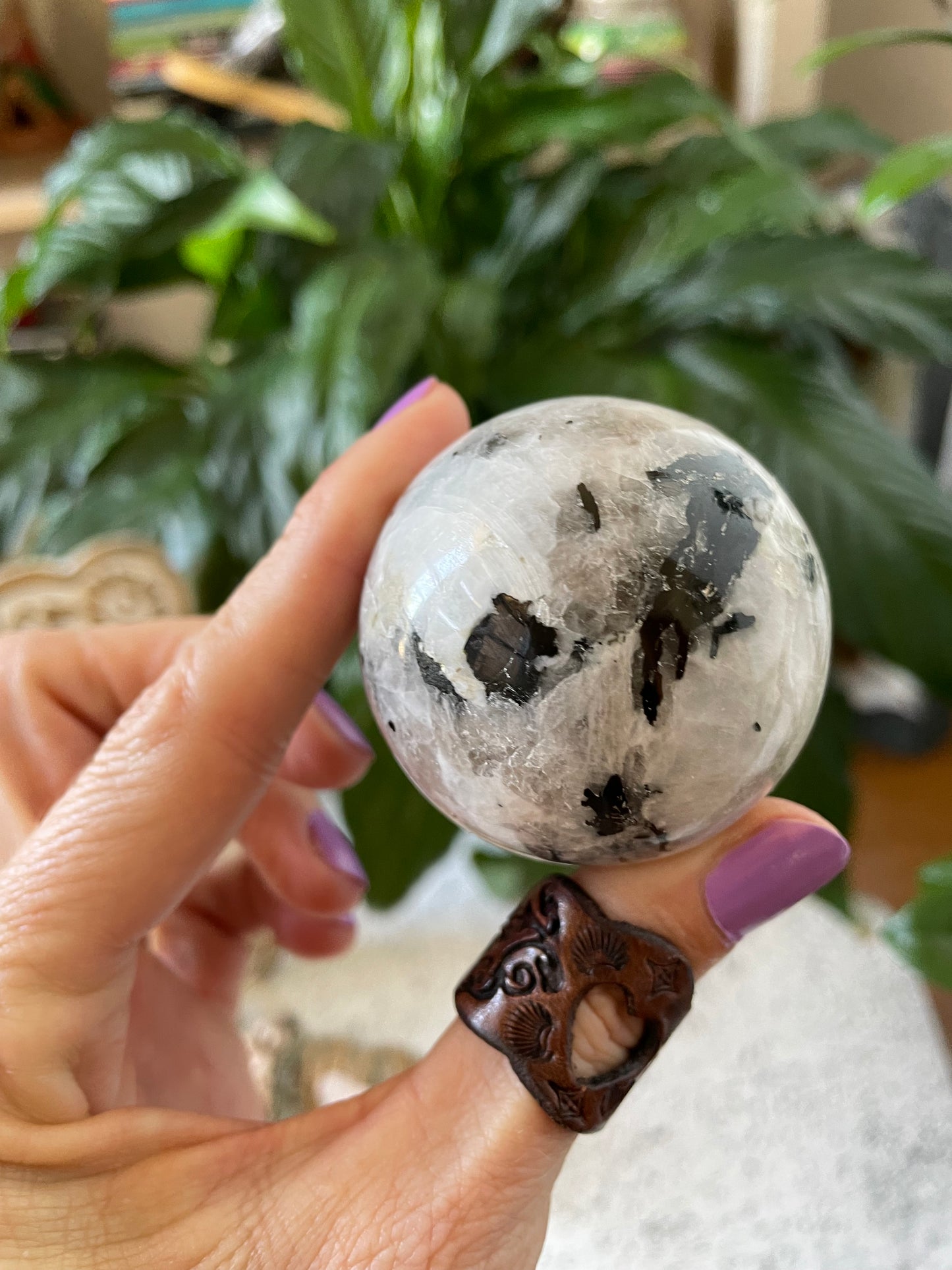 Rainbow Moonstone Sphere Includes Holder
