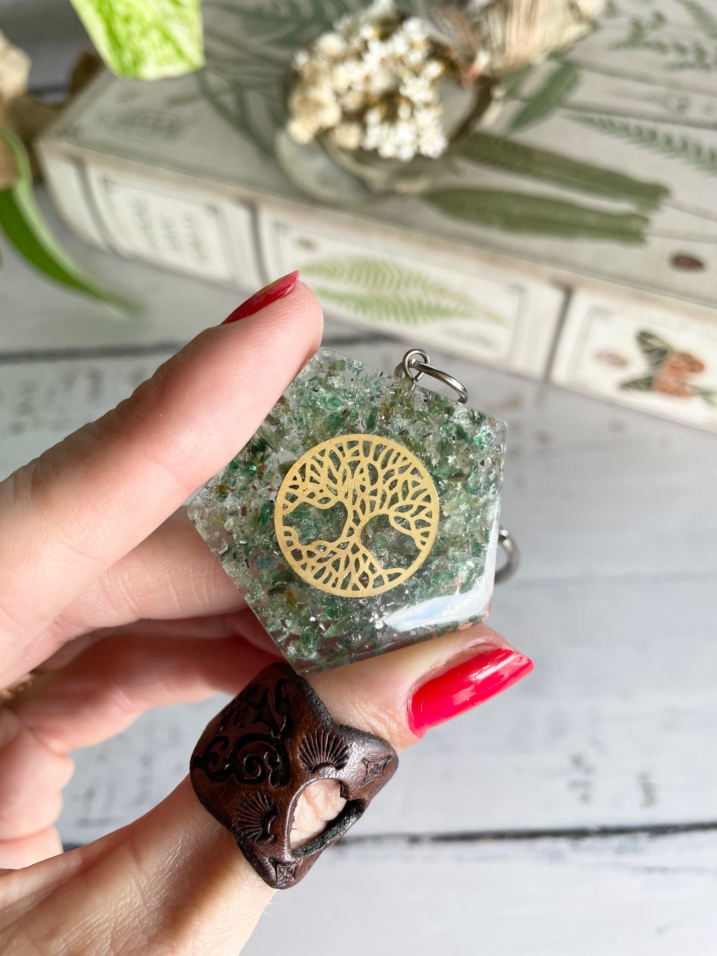 Green Aventurine Tree of Life Keyring
