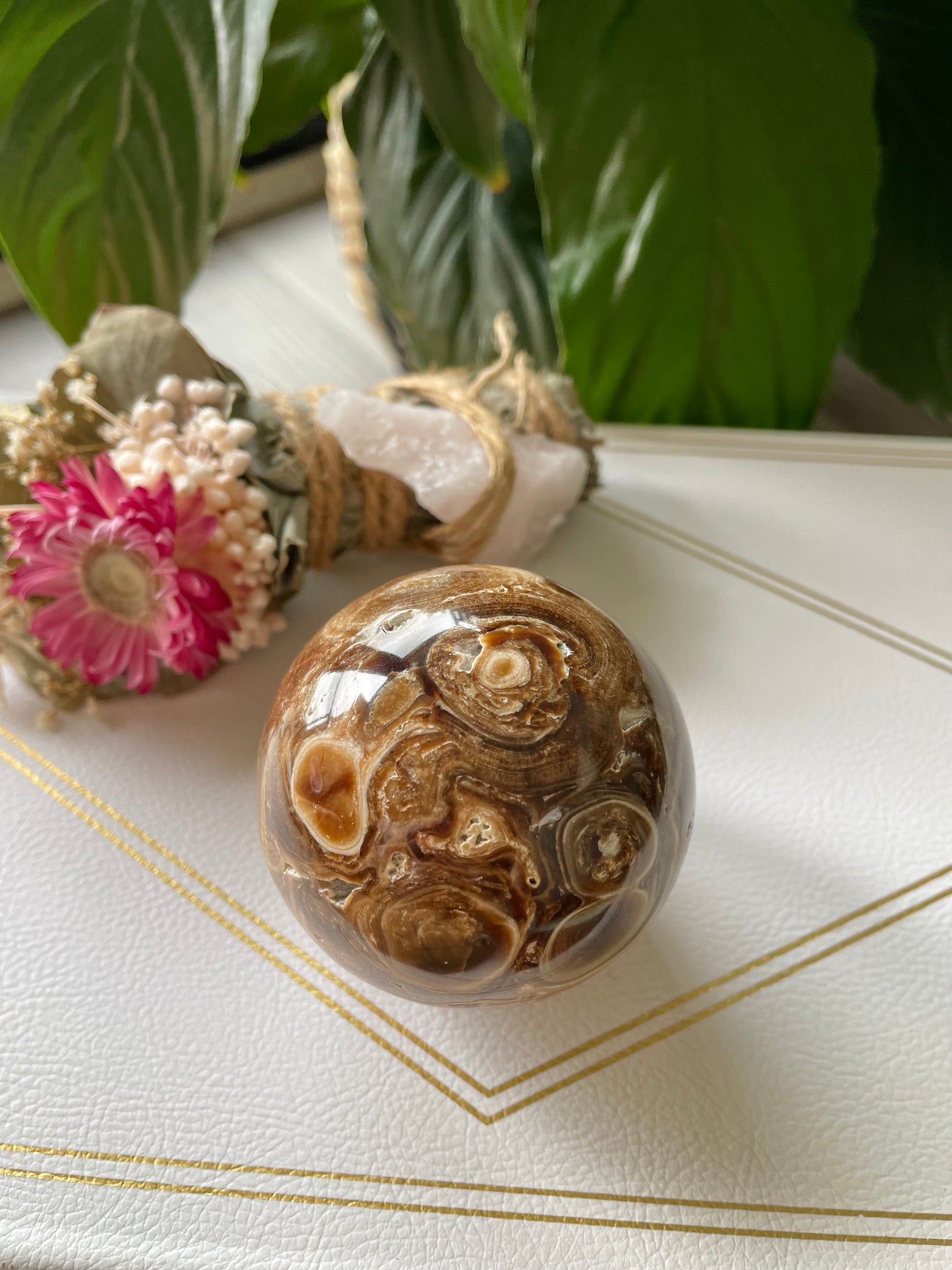 Chocolate Calcite Sphere includes Holder