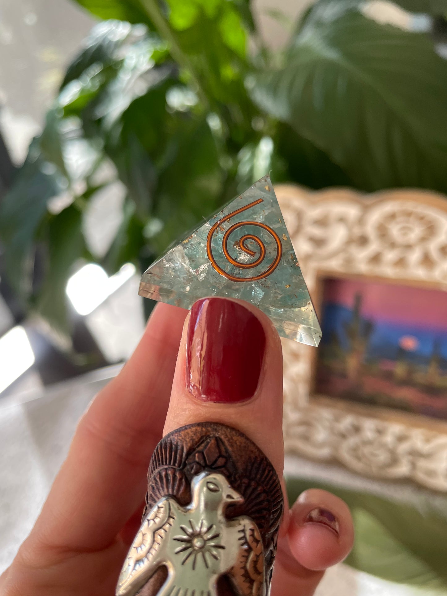 Blue Obsidian copper spiral pyramid