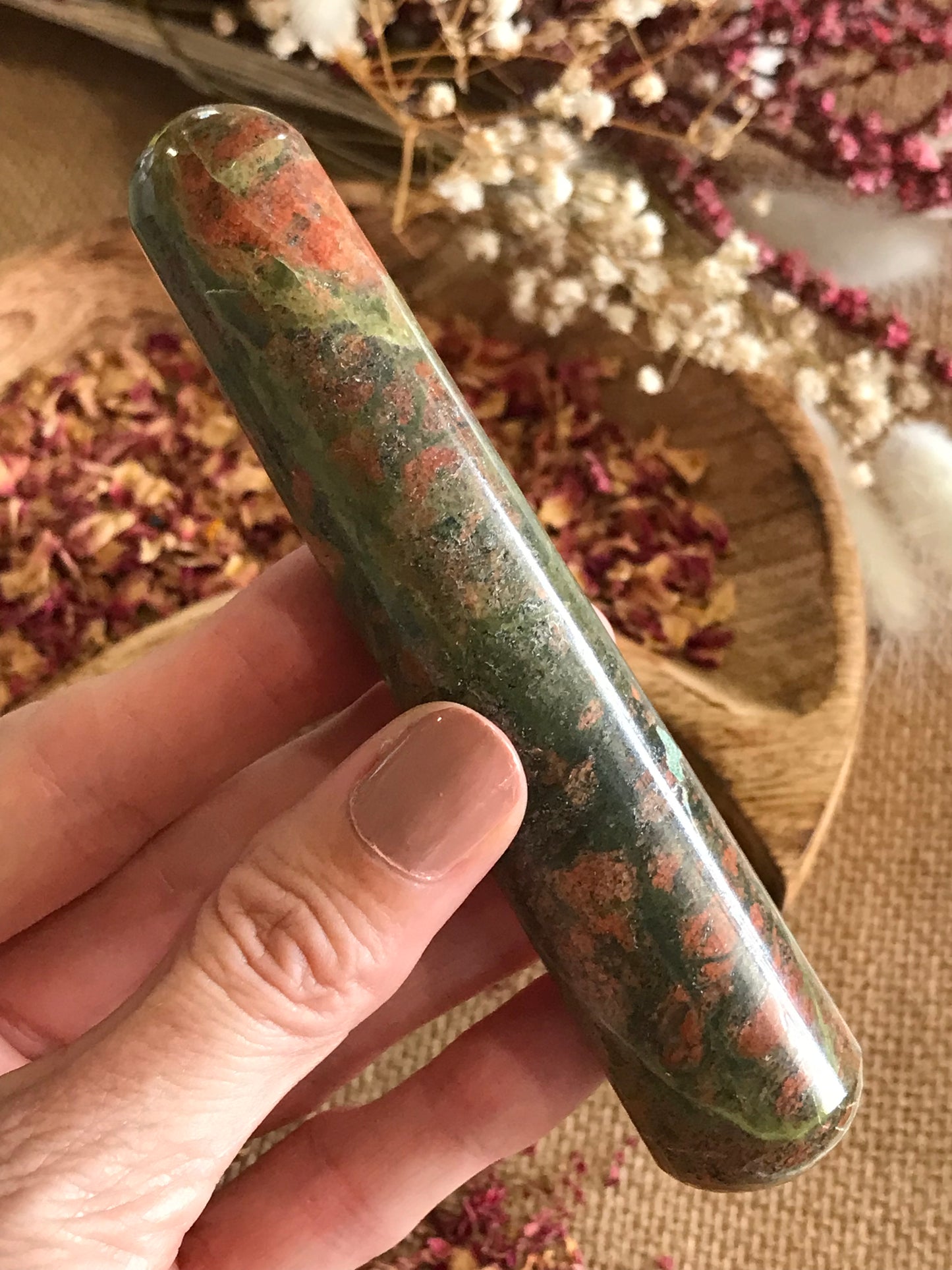 INTUITIVELY CHOSEN ~ Unakite Healing/Massage Wand
