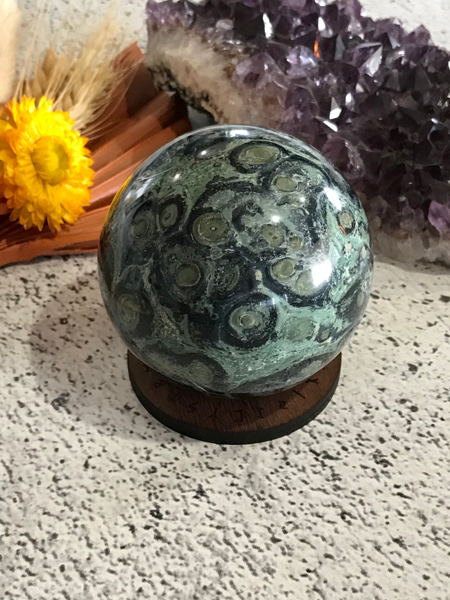 Wooden Sphere/Egg Holder ~ Runes symbols