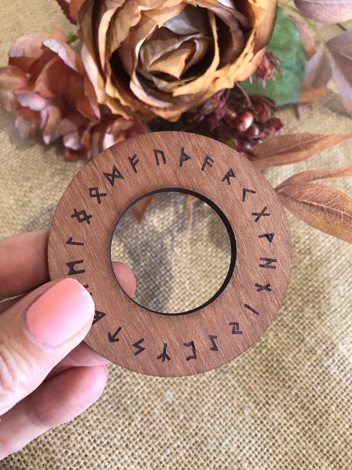 Wooden Sphere/Egg Holder ~ Runes symbols