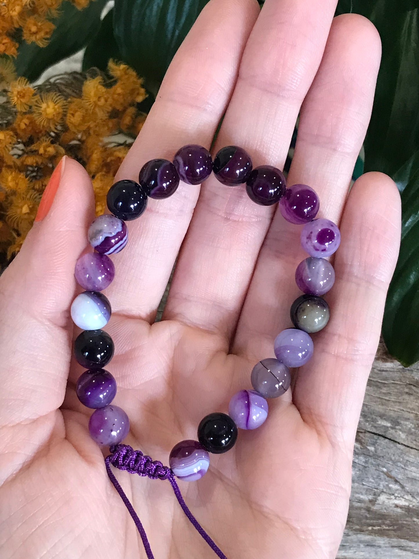 Adjustable Macrame Bracelet ~ Purple Agate