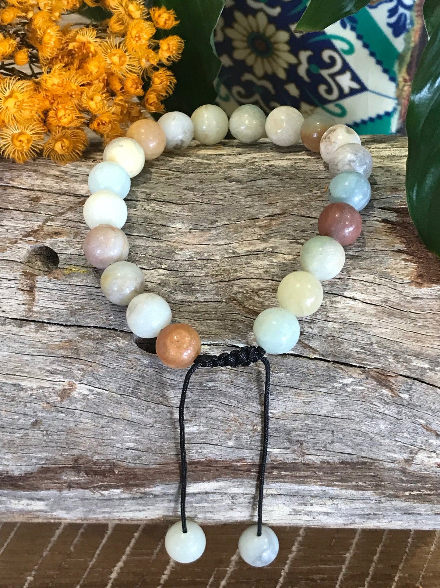 Adjustable Macrame Bracelet ~ Mixed Amazonite