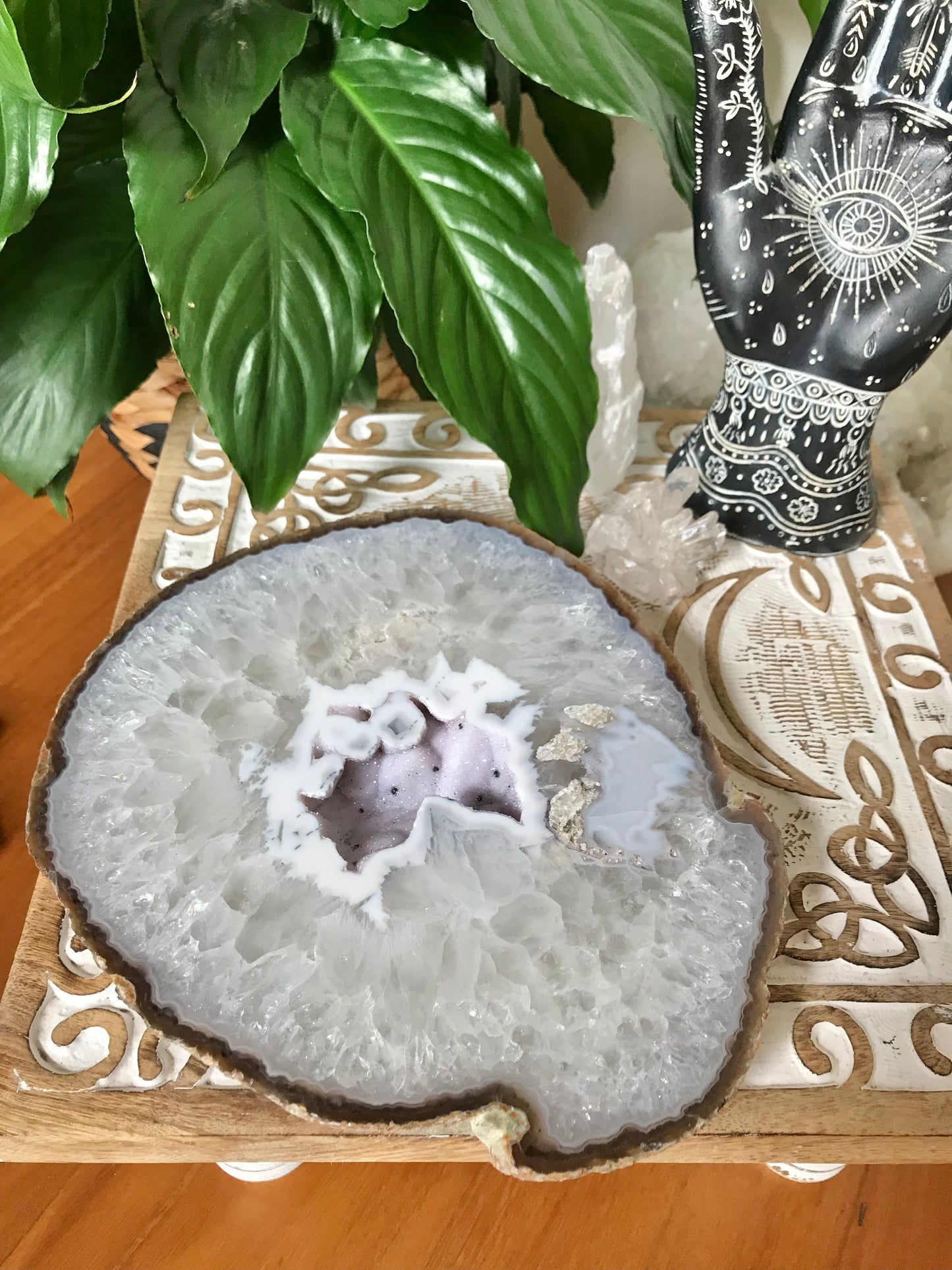 Agate Lilac Druzy slab includes stand ~ 2.2kgs