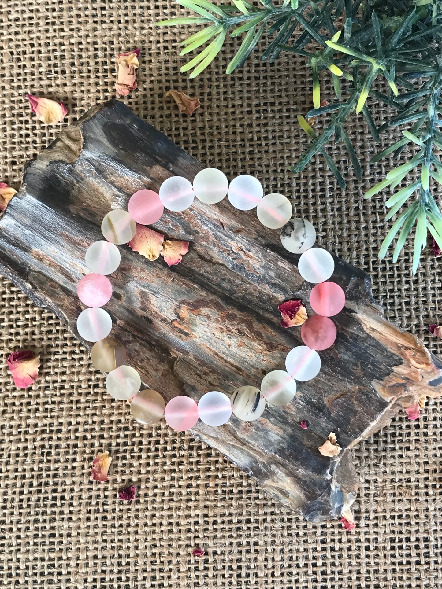 Frosted Mixed Cherry Quartz Healing Bracelet ~ ALL HEALER