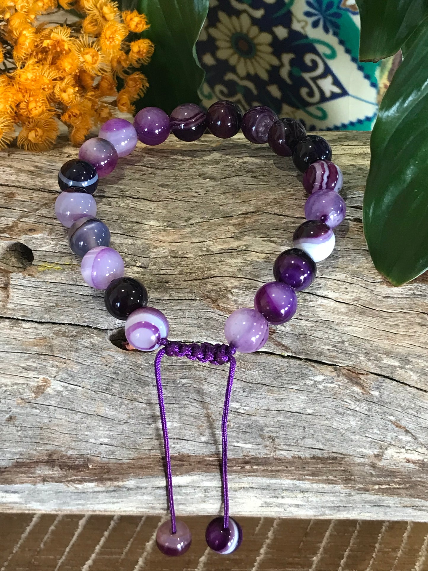 Adjustable Macrame Bracelet ~ Purple Agate