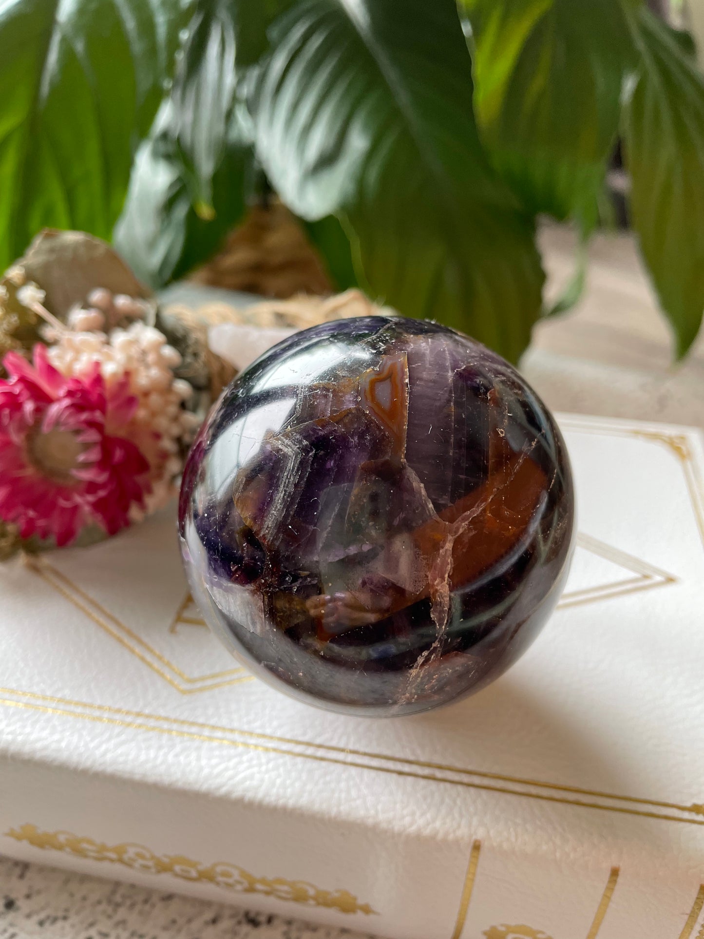 Chevron Dream Amethyst Sphere Includes Wooden Holder