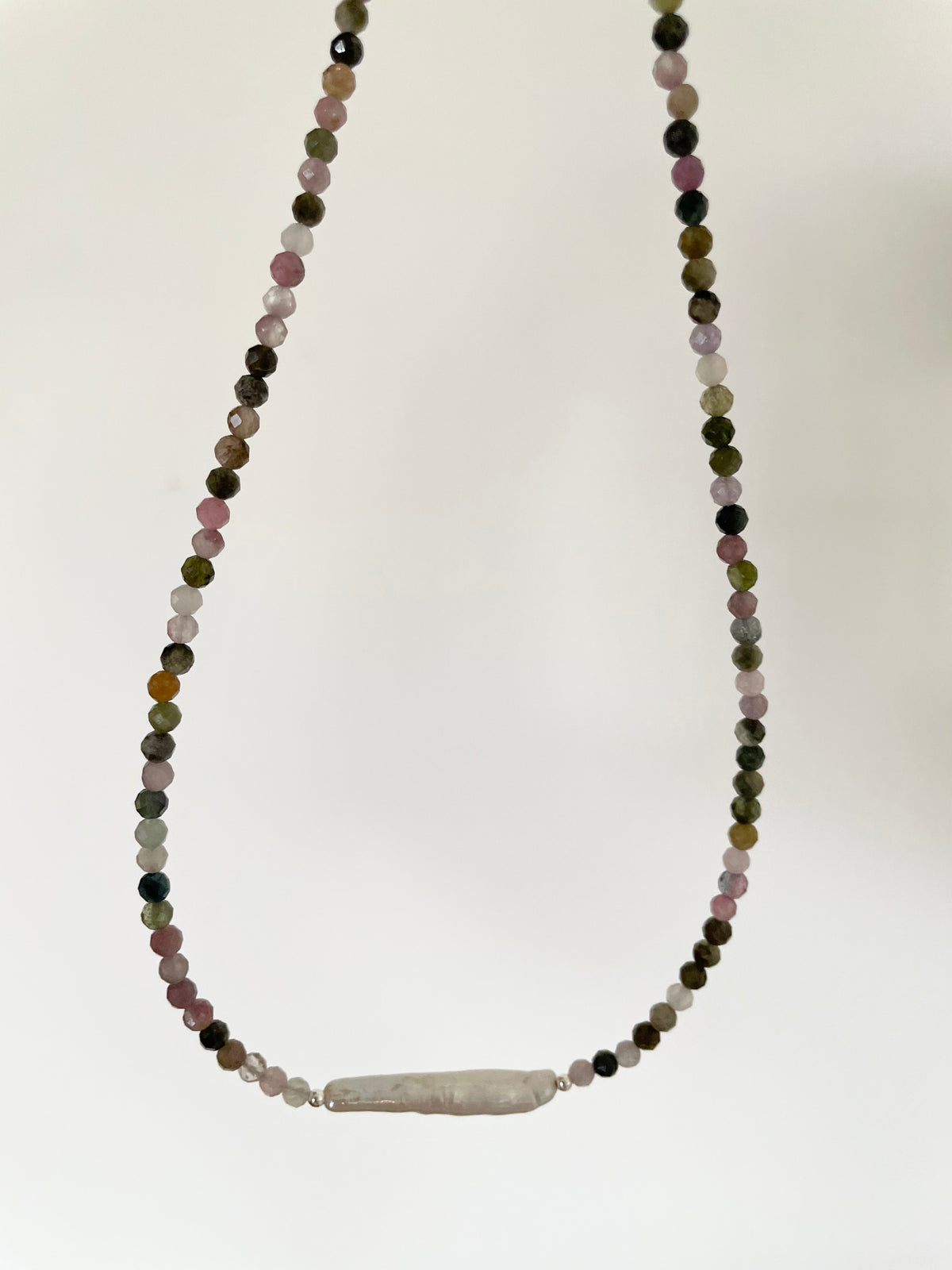 Sterling silver Faceted Multi Tourmaline & Pearl Choker