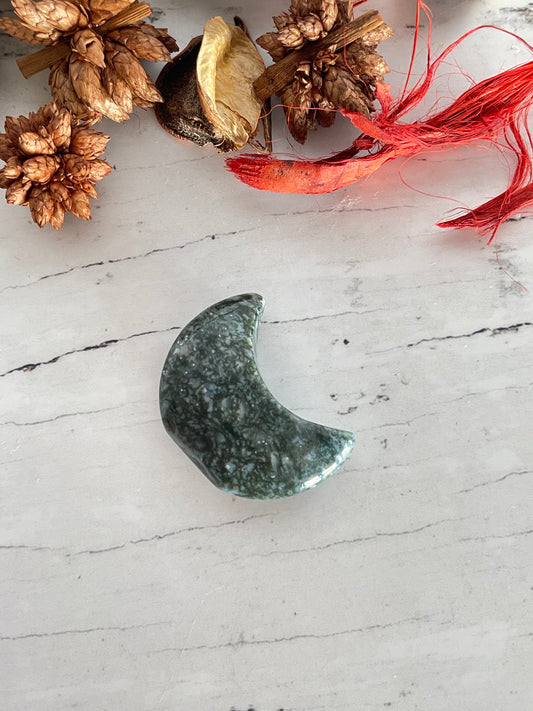 Moss Agate Crescent Moon