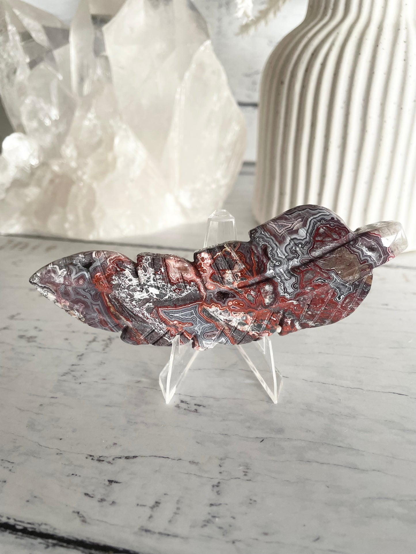 Mexican Crazy Lace Agate feather