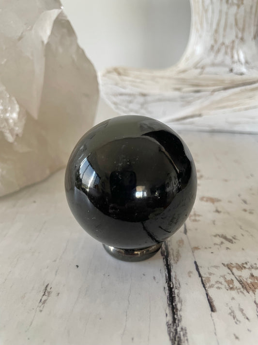 Black Obsidian Sphere includes wooden holder