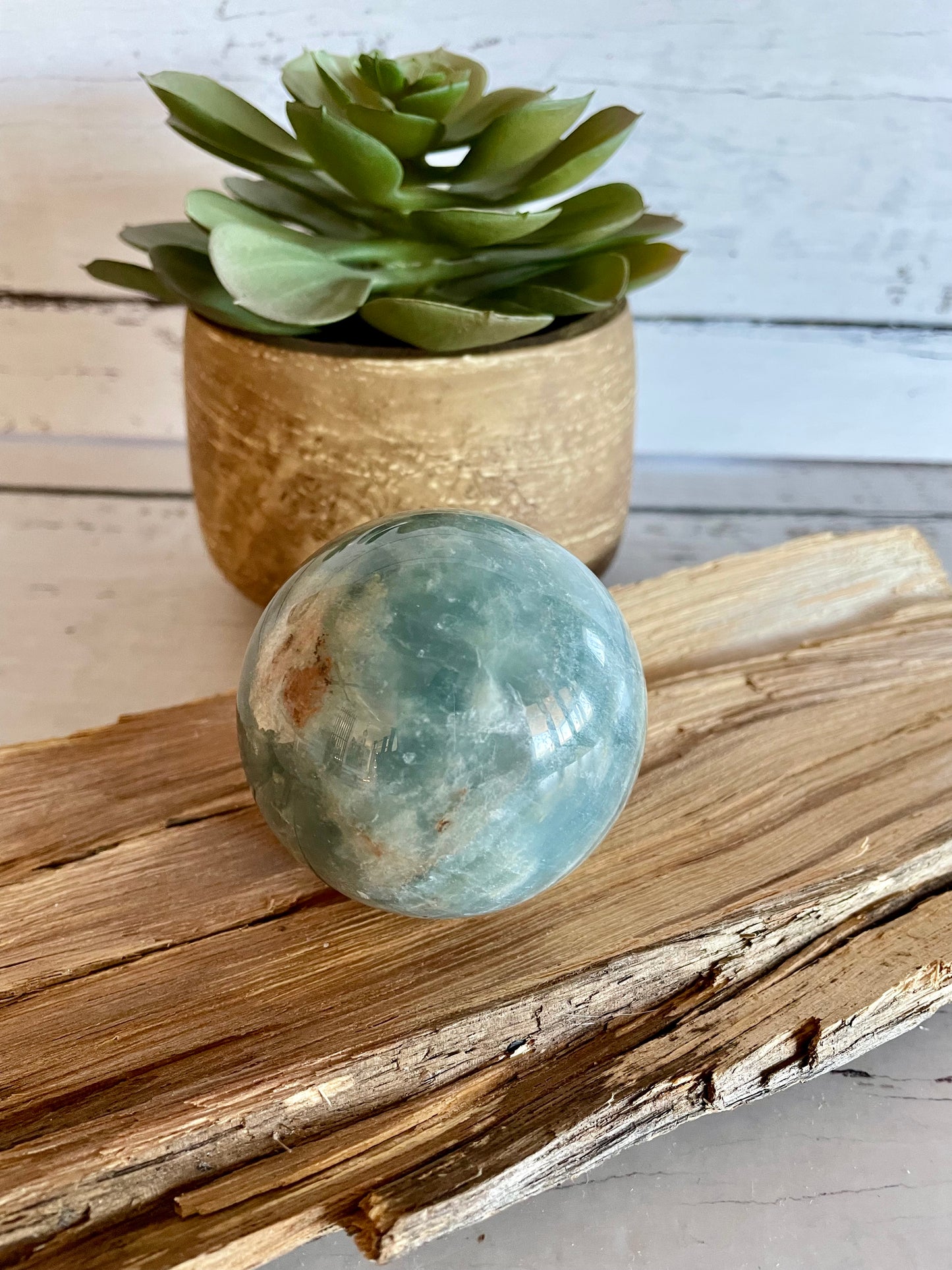 Blue Onyx Sphere Includes Wooden Holde